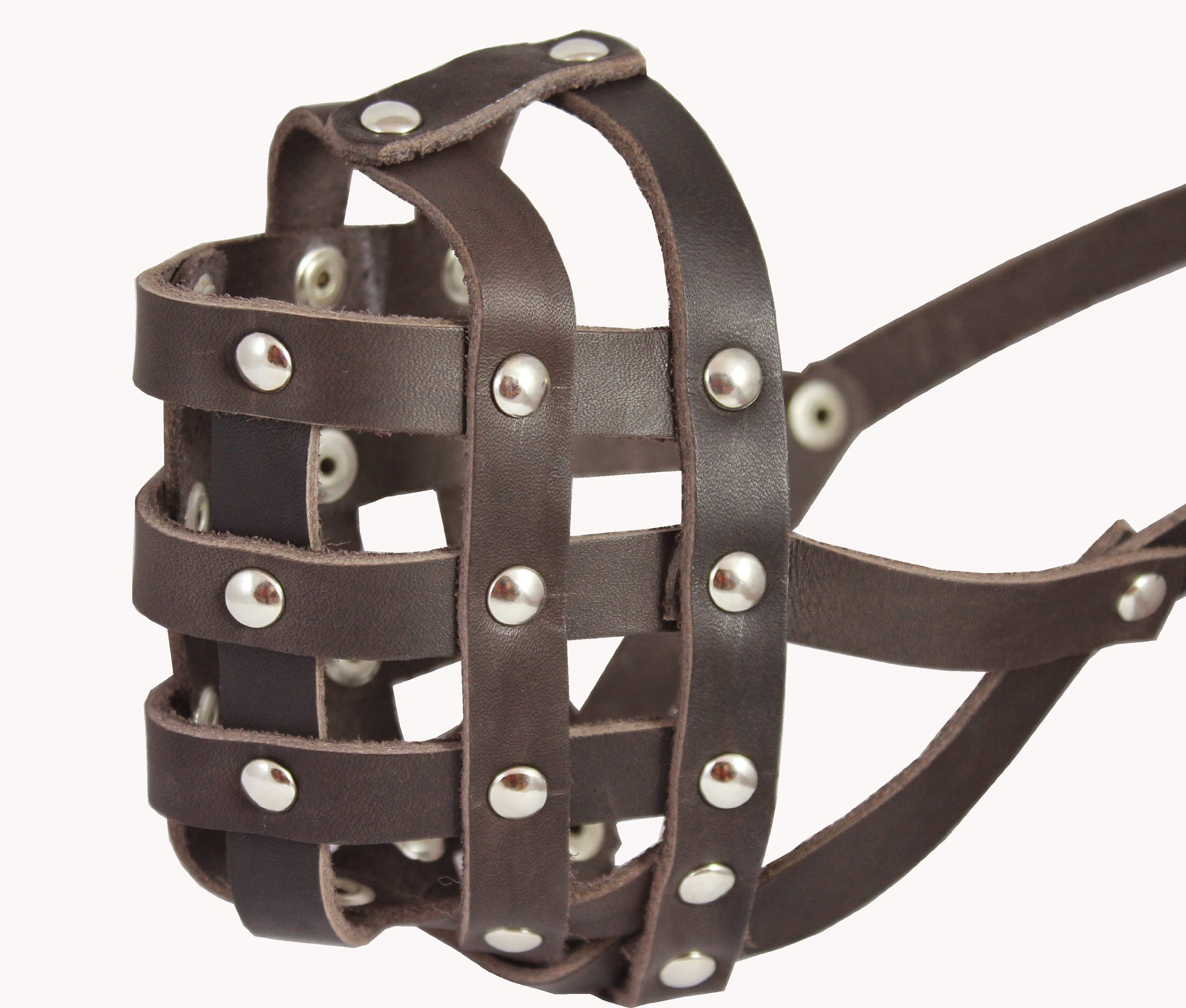 Genuine Leather Dog Basket Muzzle #108 Brown - Bulldog, Boxer (CircuSmference 13", Snout Length 2.5")