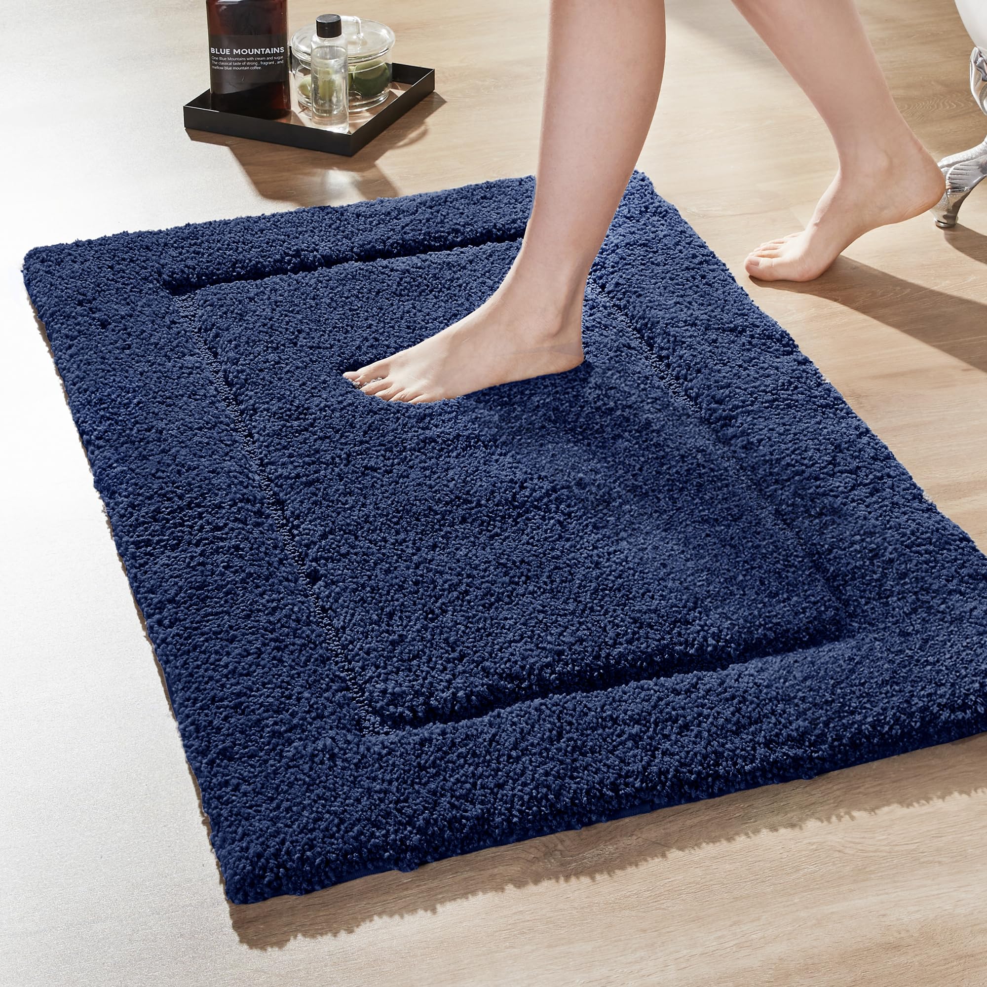 Deconovo Bath Mat - Luxury Bathroom Mat, Extra Soft Plush Bathroom Rugs, Bathroom Rugs Non-Slip Washable, Super Absorbent & Shaggy Indoor Door Mat Bath Carpet, Premium Bath Rugs (24 x 17, Navy Blue)