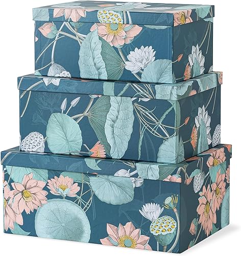 Soul & Lane Cajas de cartón decorativas con tapas  Jardín encantado - Juego de 3  Cajas anidables de cartón oscuro oscuro oscuro