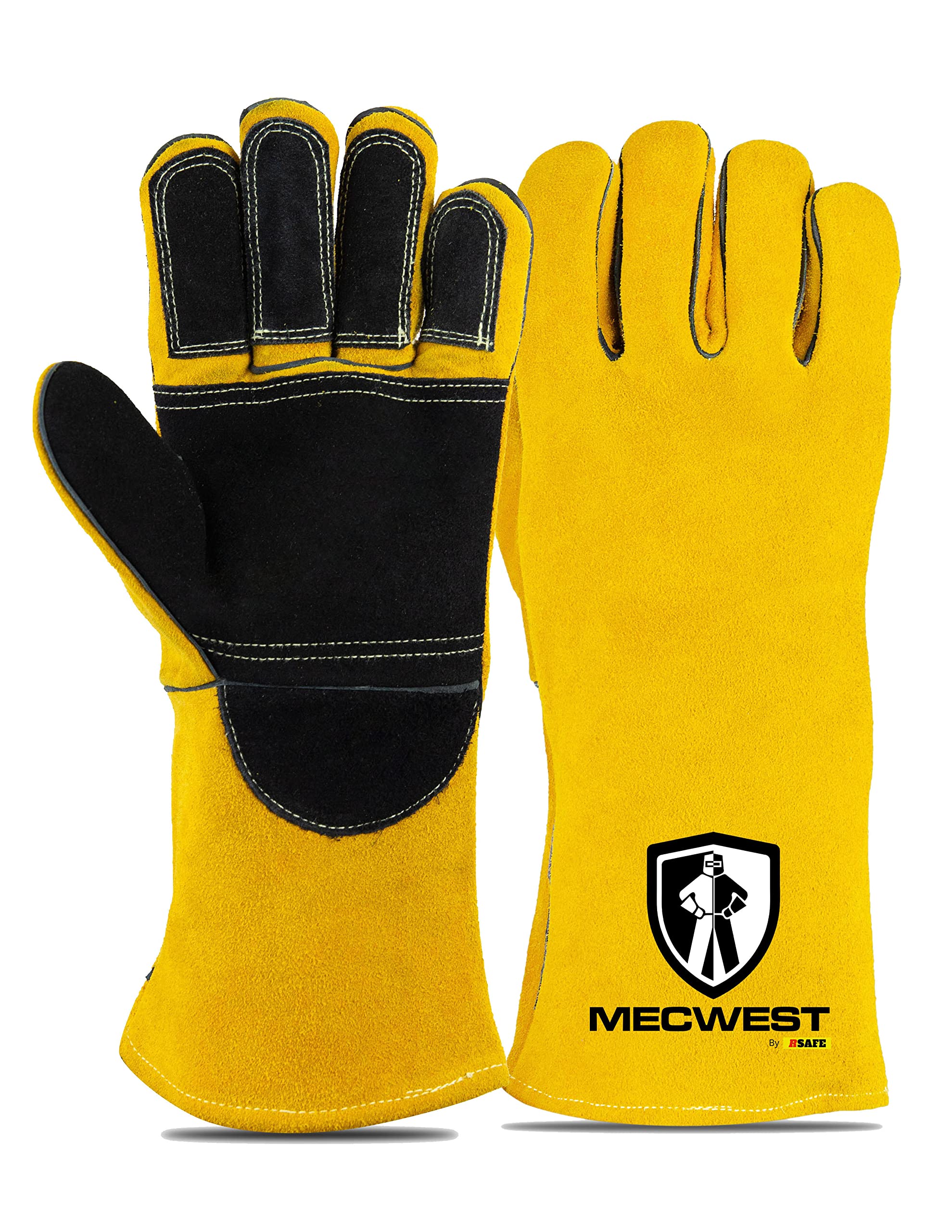 SpecxArmor Guantes de soldadura de 14 pulgadas, Calor/Llama/Forja/Palo, Manoplas de horno/Manipulación de ollas/Horno/Parrilla/Fuego/Estufa/Tig Mig /BBQ/Animal (Palma grande y doble reforzada)