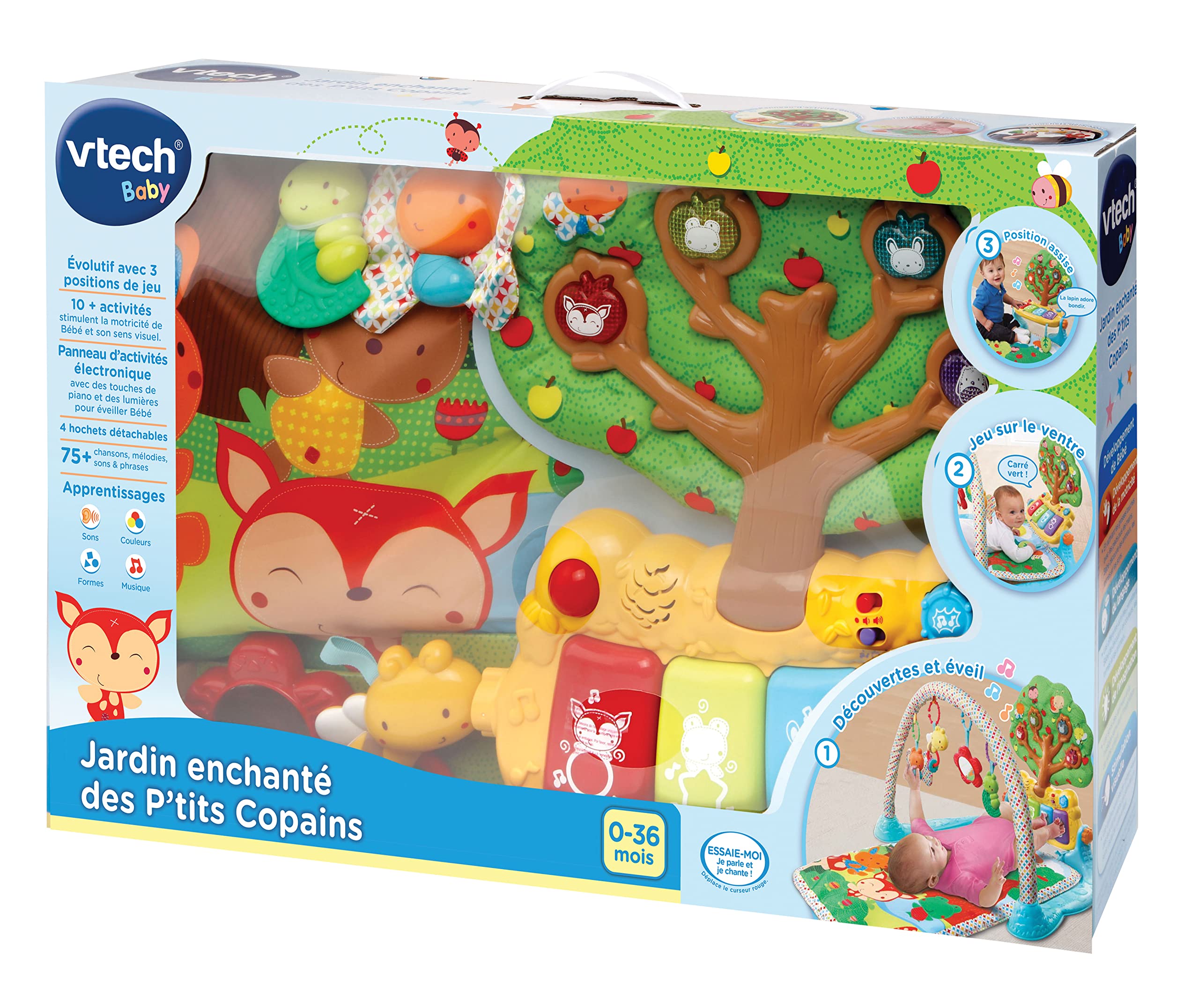 VTech - Jardin Enchanté des P'tits Copains, Tapis d'Éveil Bébé, Jeu Musical et Évolutif, Jouet d'Activité et de Développement, Piano Interactif, Hochets, Cadeau de Naissance - Contenu en Français