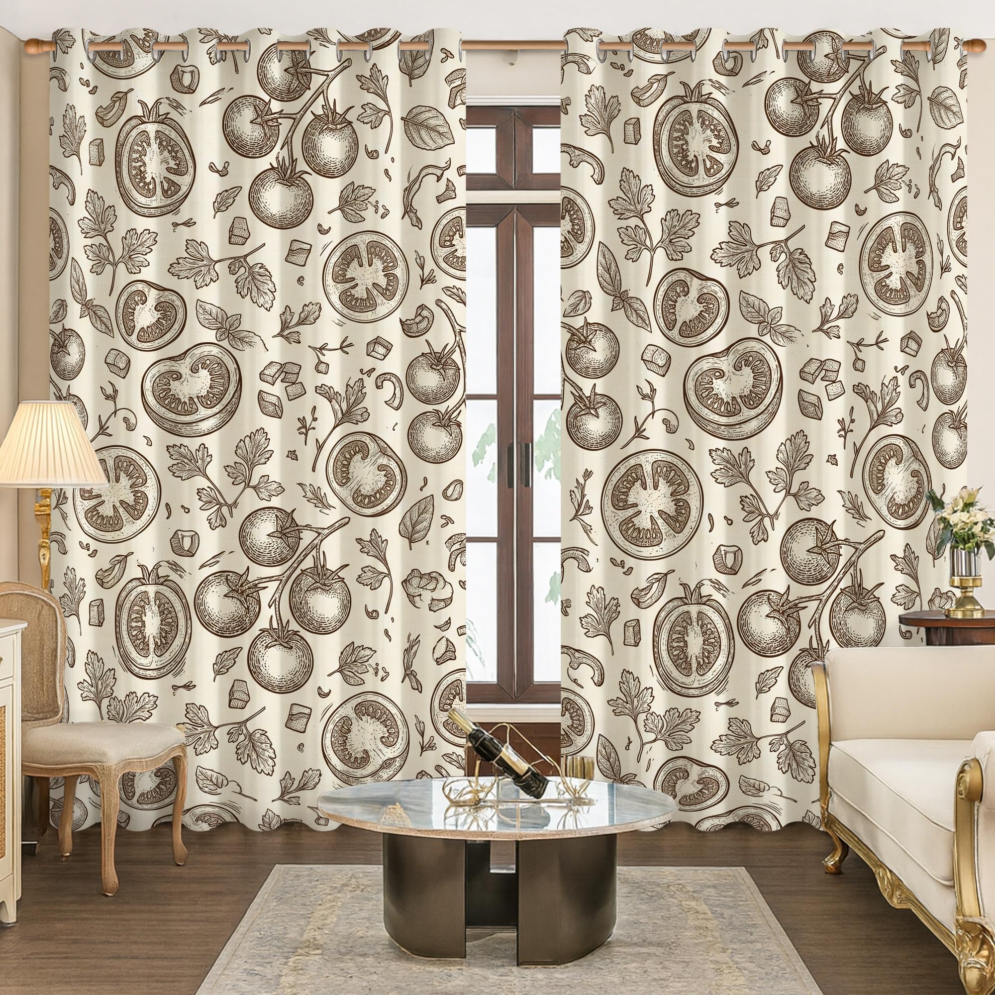 Cortinas opacas con diseño de tomates, estilo rústico de hojas de otoño, sin arrugas, para decoración de ventana de oficina, 52 x 84 pulgadas