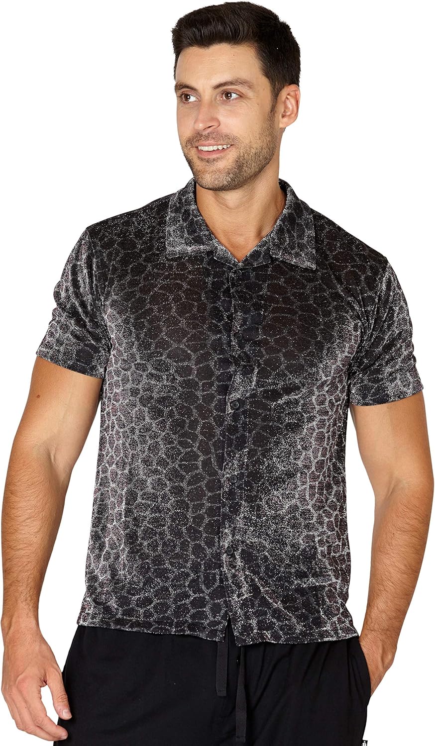 INTIMO Mens' Animal Print Sparkle Button Up Sleep Shirt