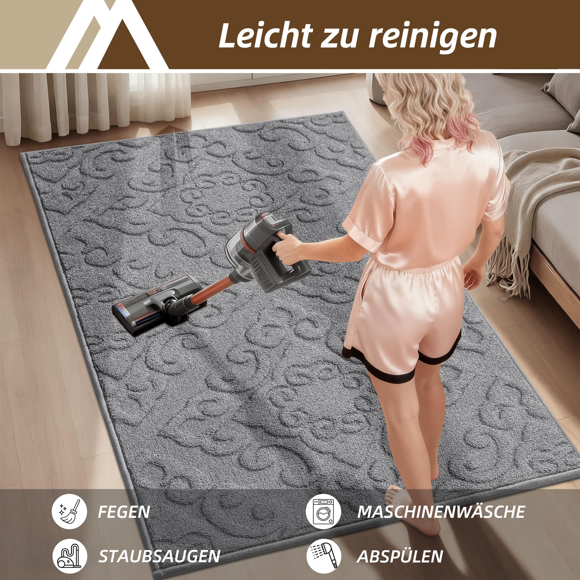 COSY HOMEER Fußmatte Innen 90 x 150 cm, Schmutzfangmatte Grau