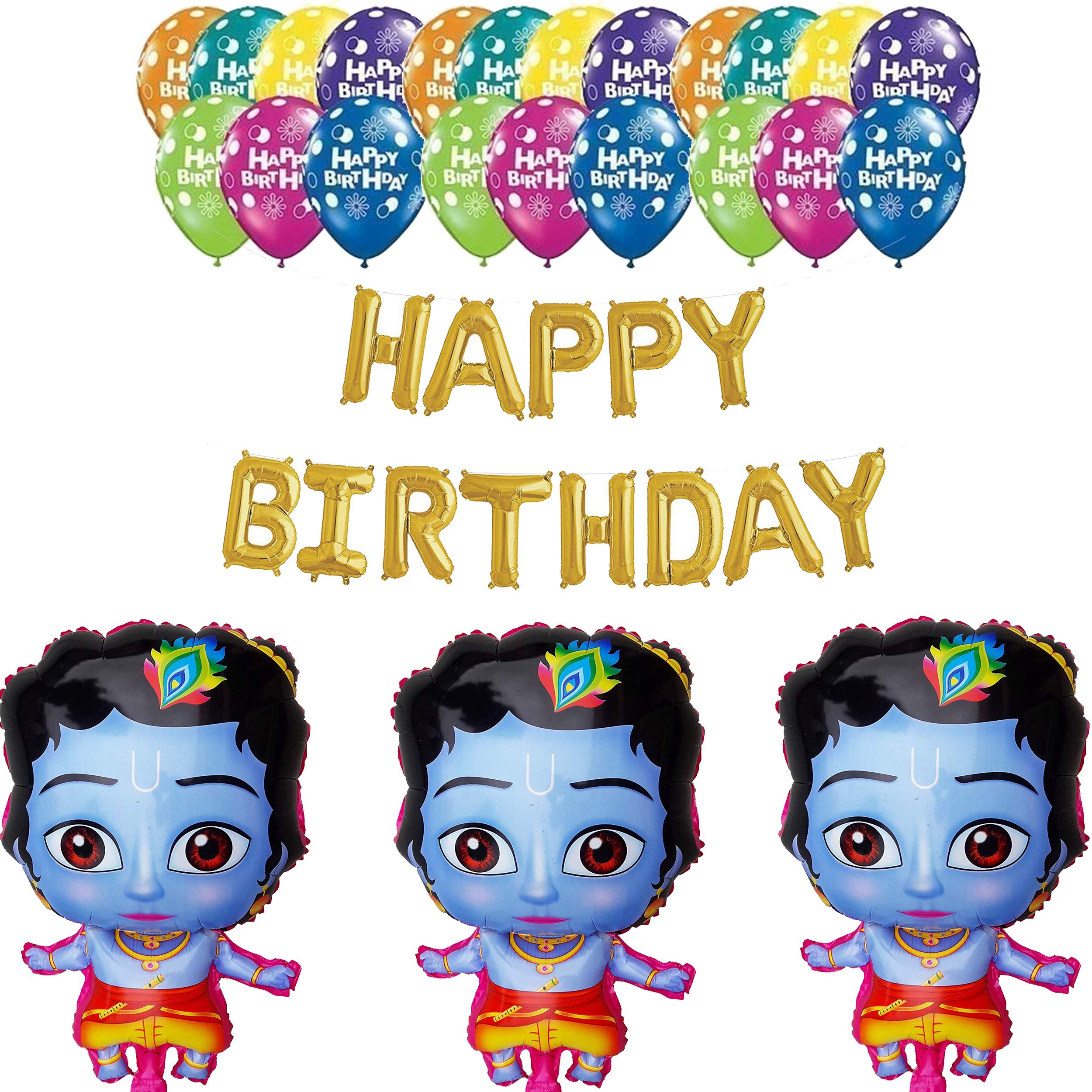 Masti Zone 18 " Multicolour Little Krishna ,Kanha ,Bal Gopal Foil Balloons With Happy Birthday Foil and 25 Printed Balloons For Kids Boys Birthday , Baby Shower and Krishna, kanha, Bal Gopal Theme Party Decoration (Krishna Theme 13)