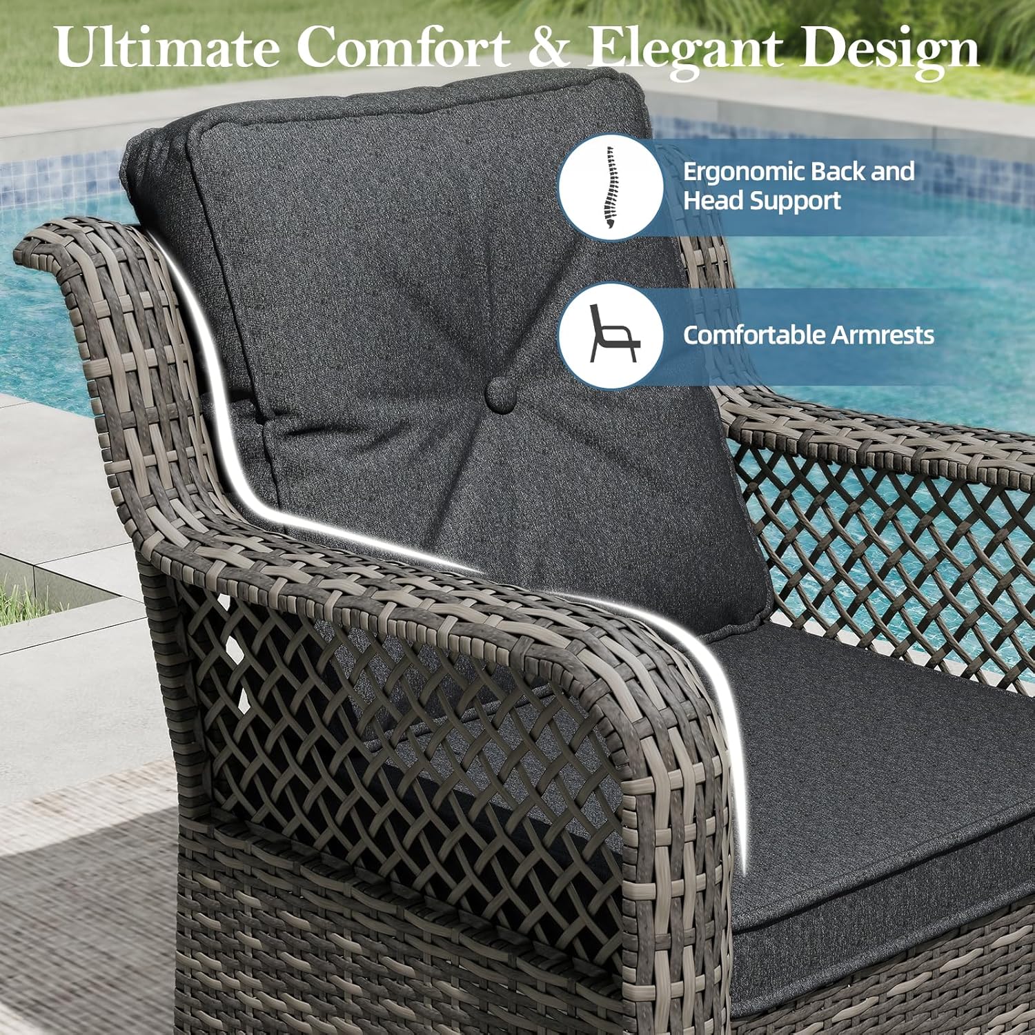 Patio Bistro Sets 3 Pieces with 360° Swivel Chairs Set of 2 - Outdoor Patio Furniture Set with PE Wicker Chairs and Side Table, Patio Conversation Sets for Porch, Garden, Balcony, Dark Gray