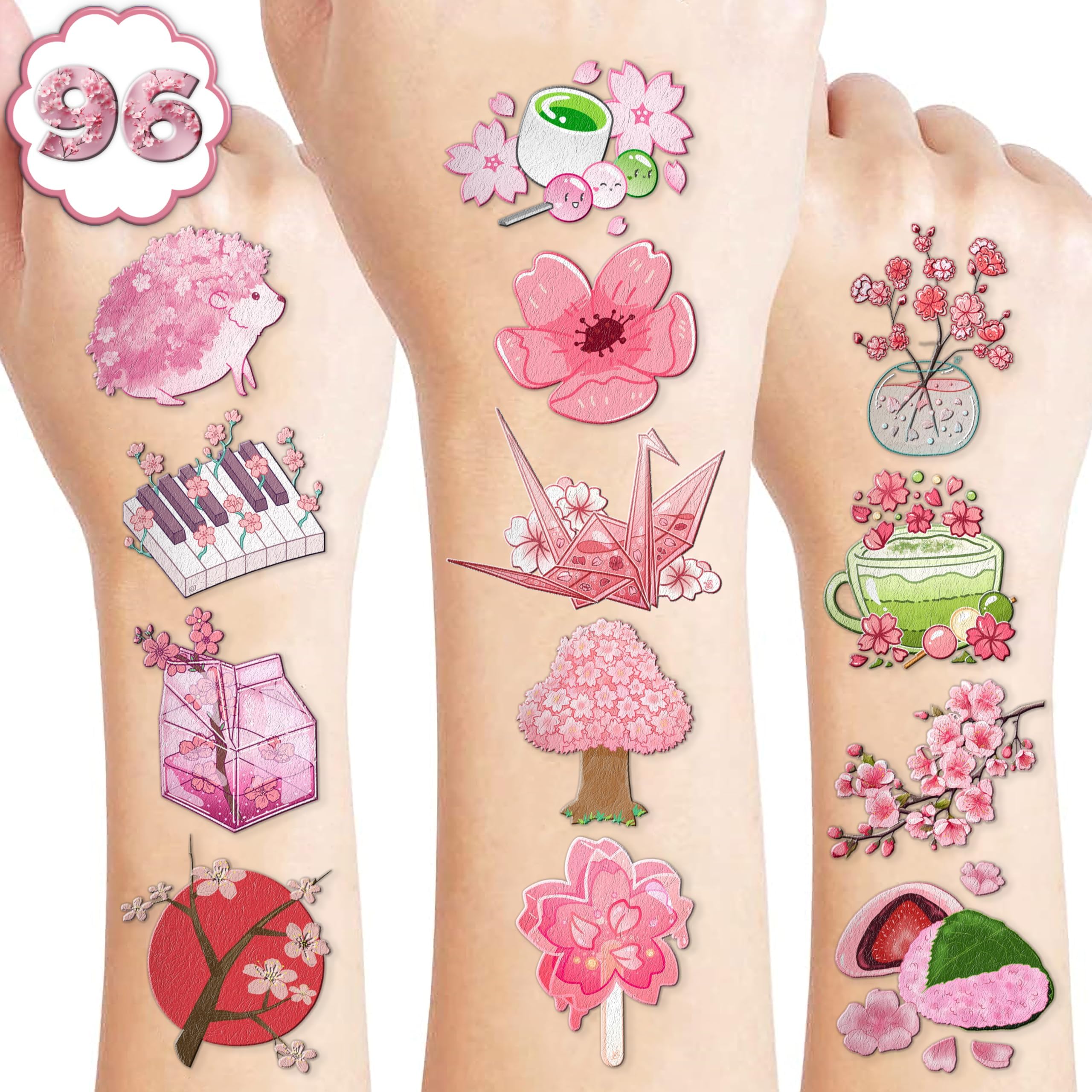 Amazon.com : Cherry Blossom Temporary Tattoos (8 Sheets 80PCS) Flowers ...