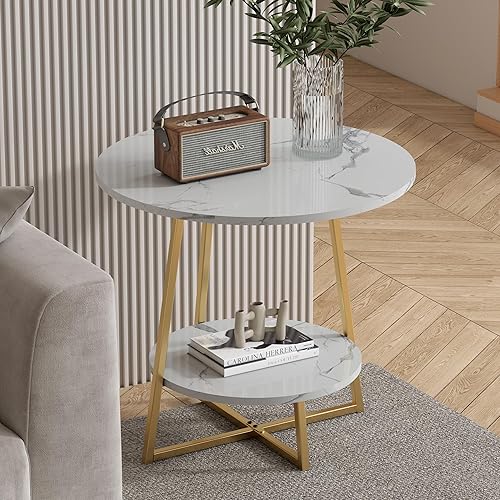 Miniatura 3 de DUMMUP Mesas de centro redondas de decoración moderna para muebles de sala de estar, mesa auxiliar pequeña junto a la cama o sofá, bandeja de madera