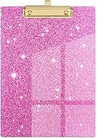 Vista 15 de Piasoenc Portapapeles de Acrílico, Tablero con Clip de Purpurina Elegante con Clip Dorado de Perfil Bajo, Diseñado para Uso en Aula, Escuela y Rosa