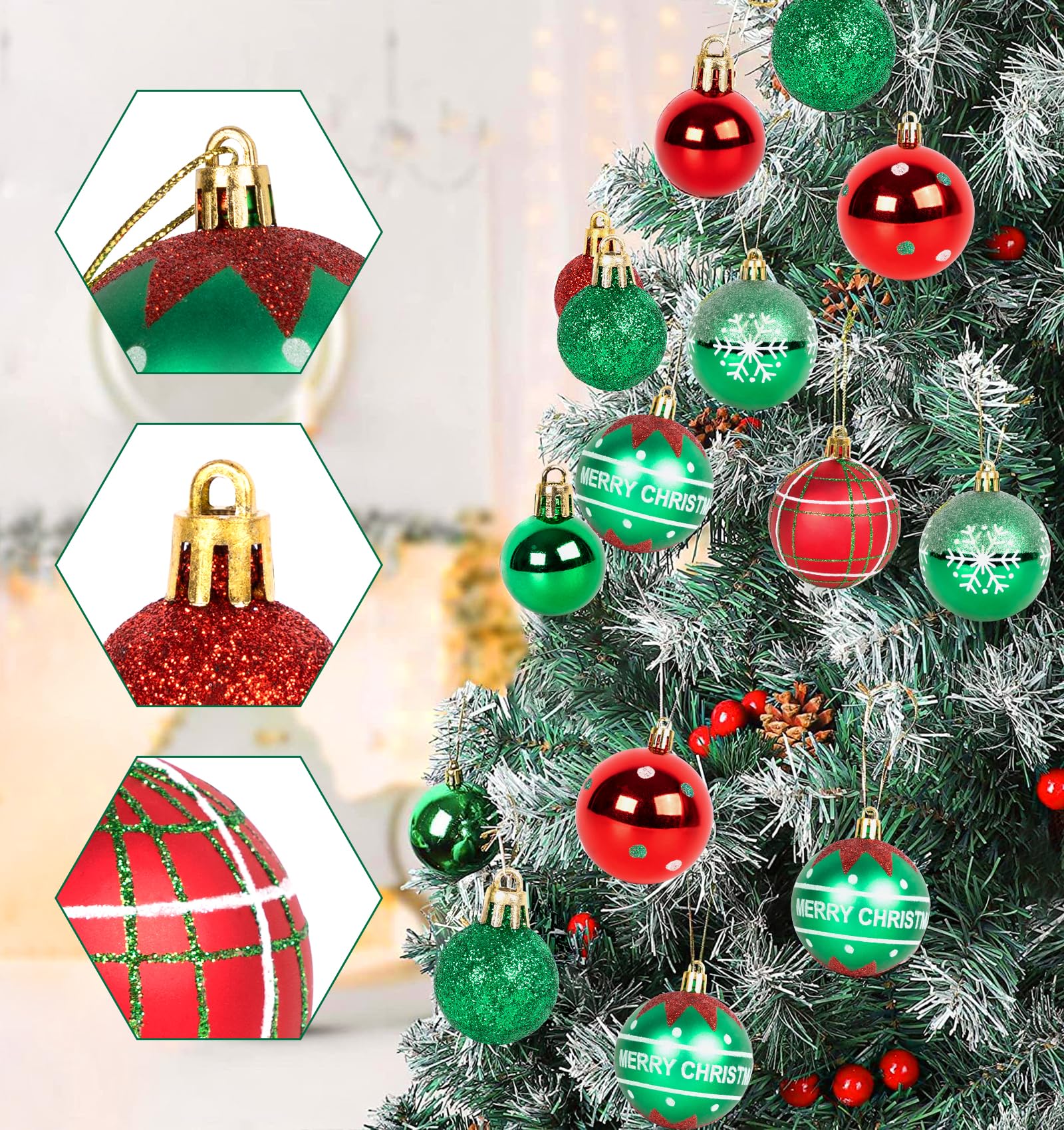 VILDE - Kerstballen - Rood Groen Wit - 6 cm - Niet-keerbare