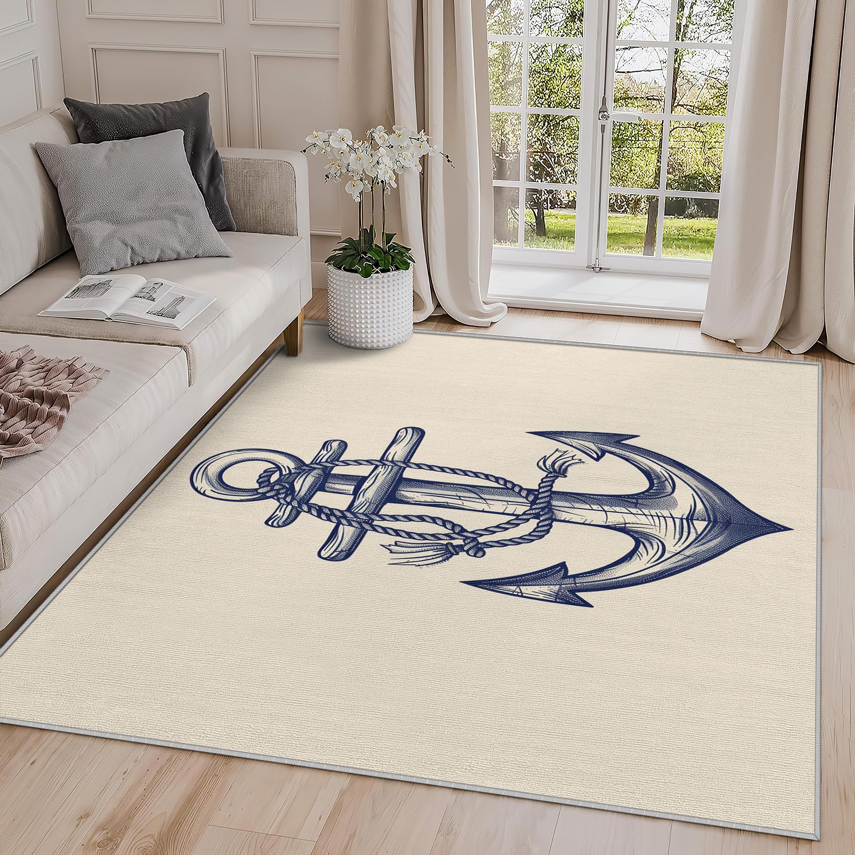 SherAvant Anchor Rug for Boat - 2x3 Rug - Anchor Rug - Nautical Area Rug - Sailor Sailing Beige Rugs - Sea Ocean Marine Carpet - Home Decor