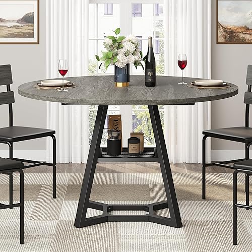 Miniatura 6 de Mesa de comedor redonda para 4, mesas de cocina, mesa de comedor circular con marco de metal de pedestal, mesas de cocina y comedor industriales de