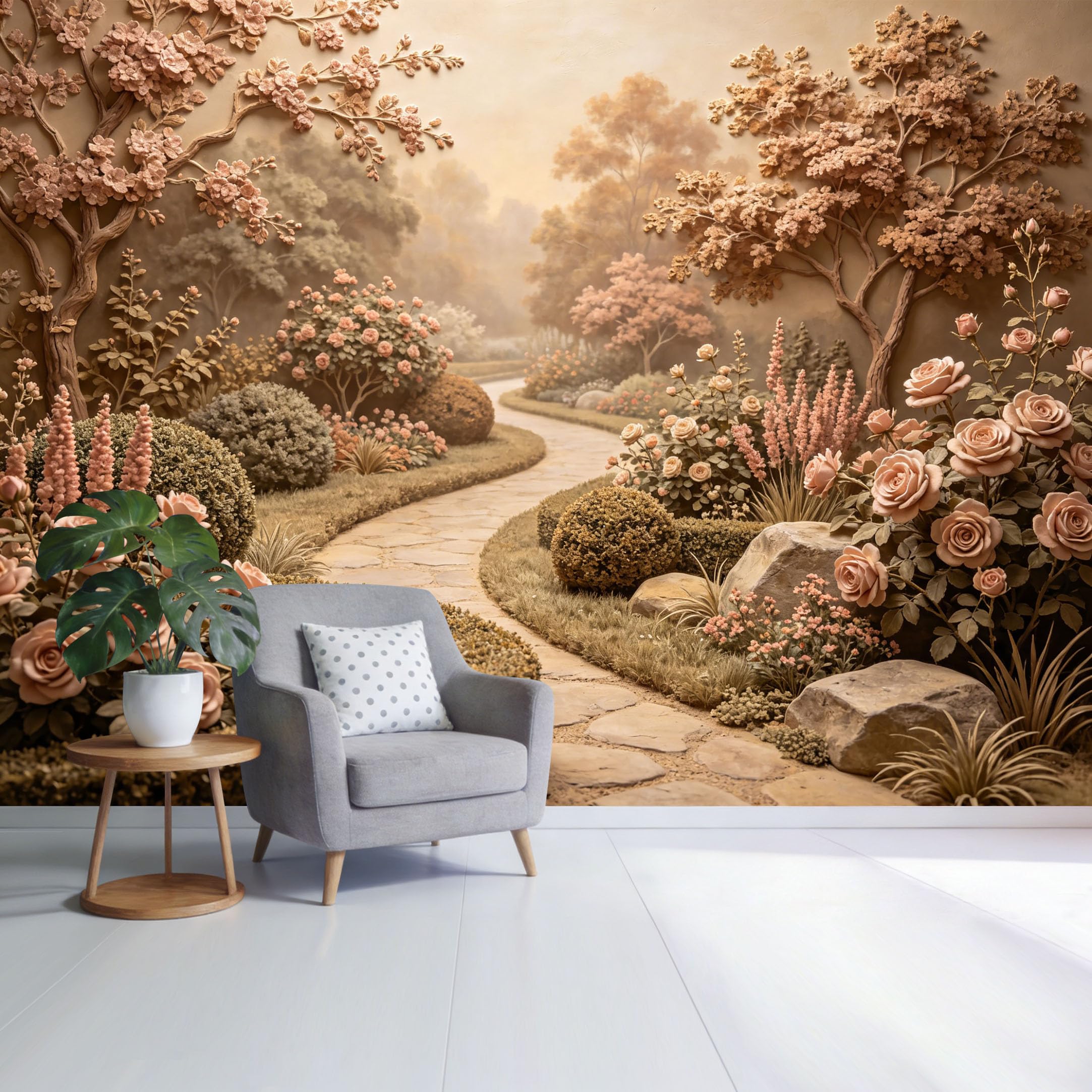 Custom Size Wall Mural Botanical Garden Pathway Rose Bloom Trees Landscape SelfAdhesive Wall Fabric Removable Wallpaper for Home Office Decor