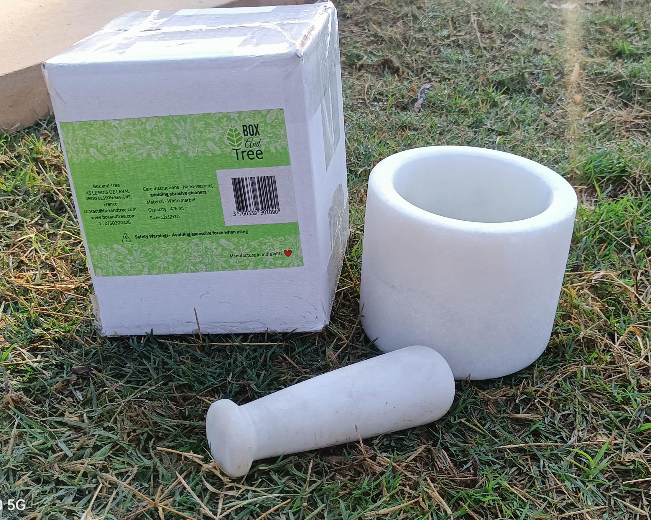 Gran mortero y mortero de mármol blanco natural artesanal hecho a mano - (Blanco, 13cm)