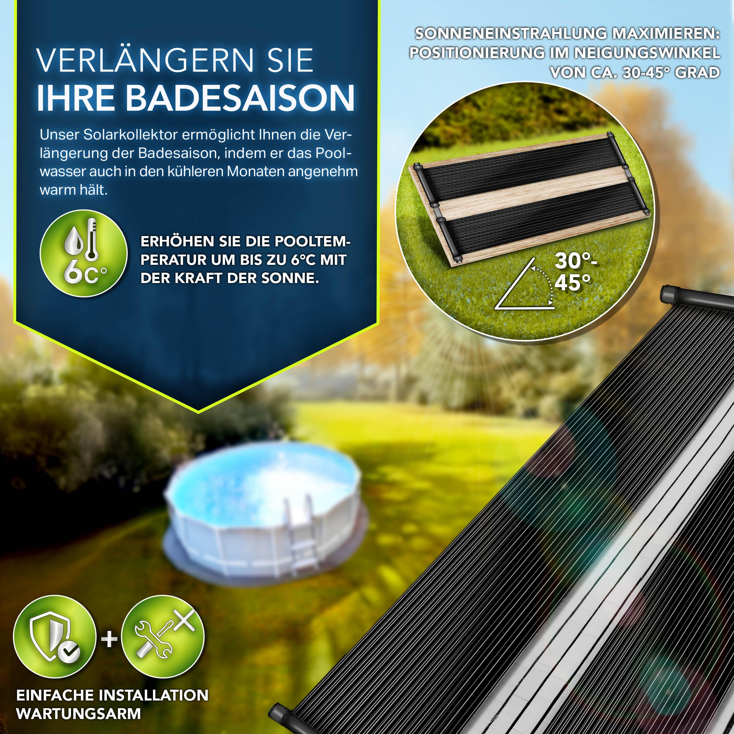 Tillvex Pool Solarkollektor Set 120 x 300 cm Solarheizung Poolheizung Komplettset Solarmatte