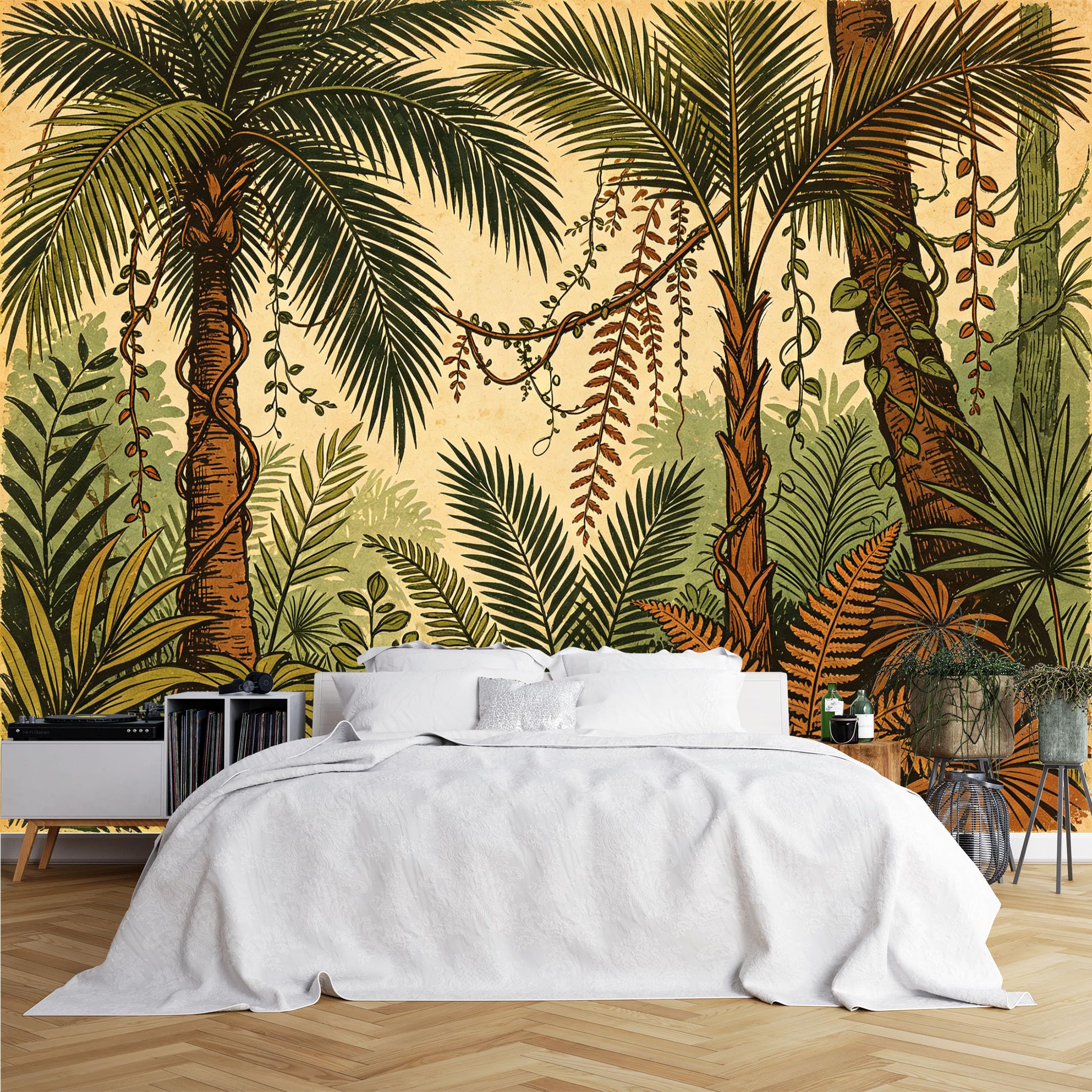 Lcythiazole Ch260615026 Custom Size Wall Murals Retro Tropical Palm Jungle Pattern Wall Murals Hd Wallpaper Self-Adhesive Removable Wallpaper For Cafe Living Room Bathroom