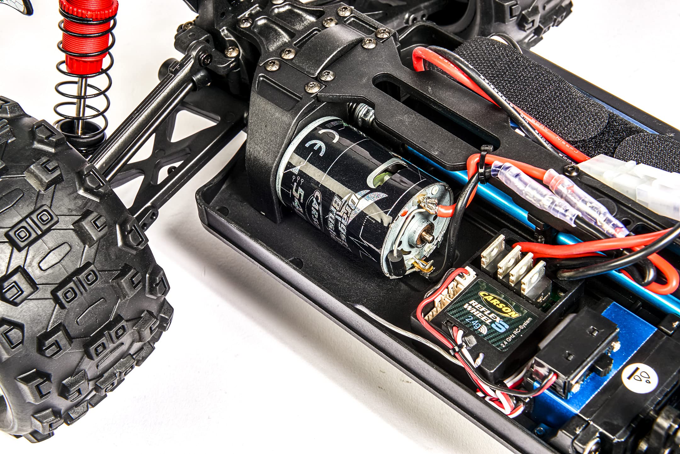 Carson 500404223 1:10 X10 Monster Warrior XL 2.0 100% RTR, zdalnie sterowany samochód, Offroad Buggy, w zestawie baterie i pilot zdalnego sterowania, nadwozie z nadrukiem