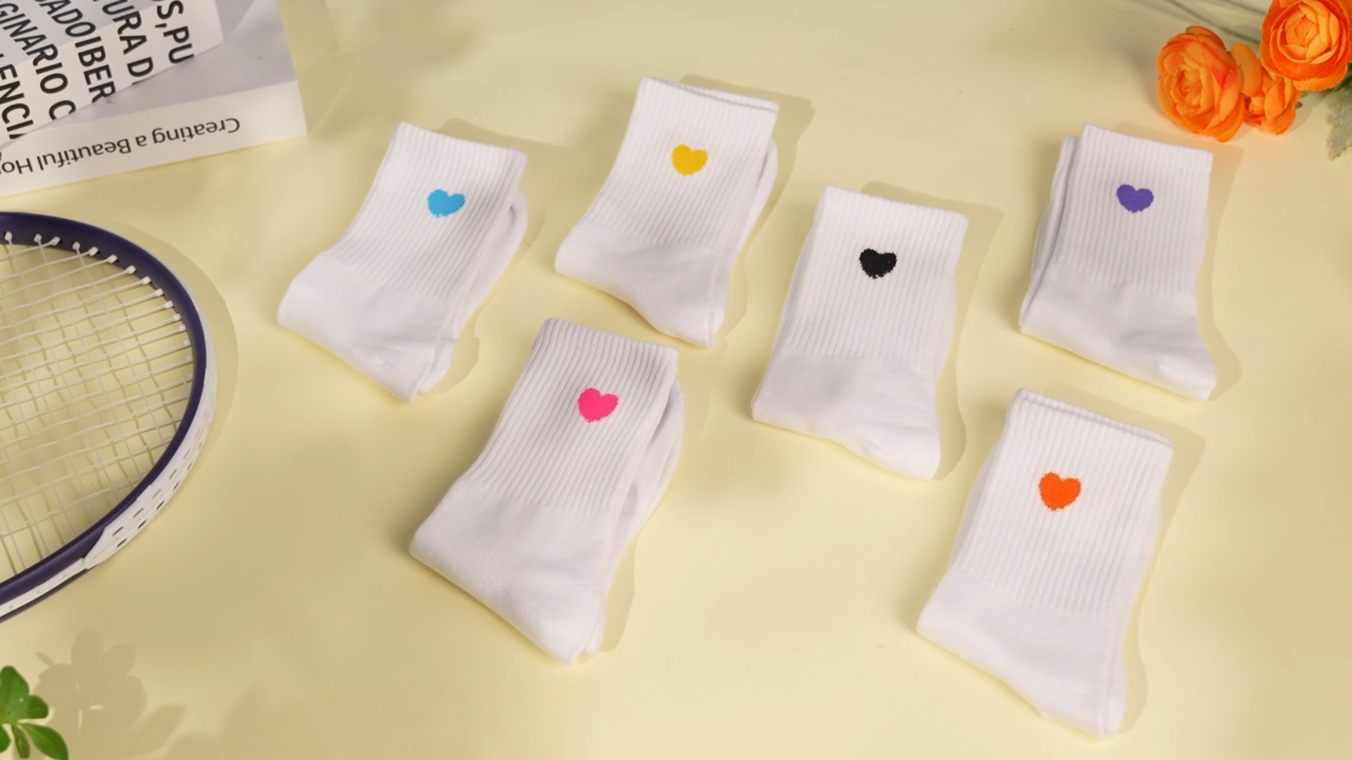 6 Paar Herz Sportsocken - Tennissocken In Weiß Für Damen Größe 39-43