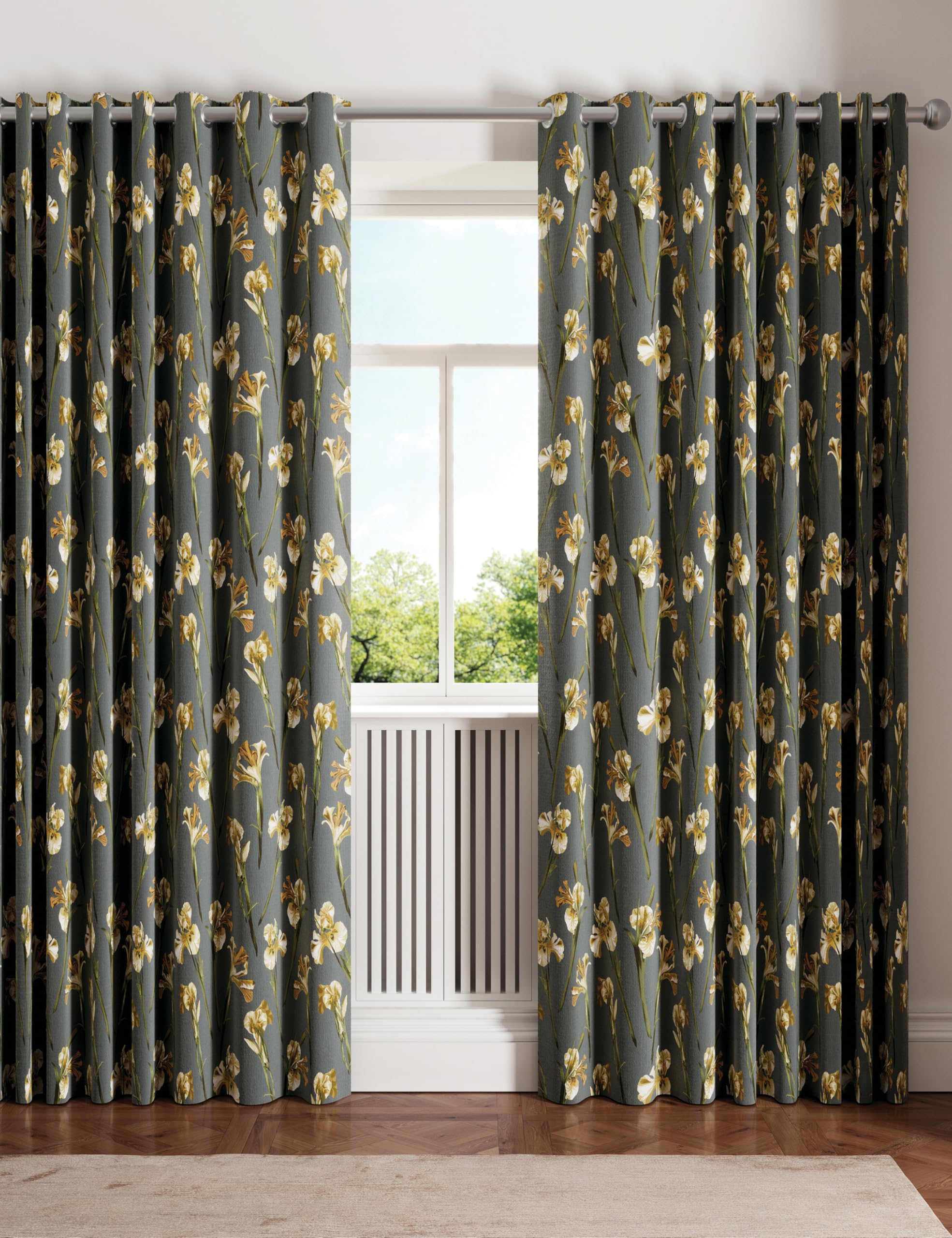 Ted Baker Wild Iris Lined Curtains 66" x 72", Charcoal