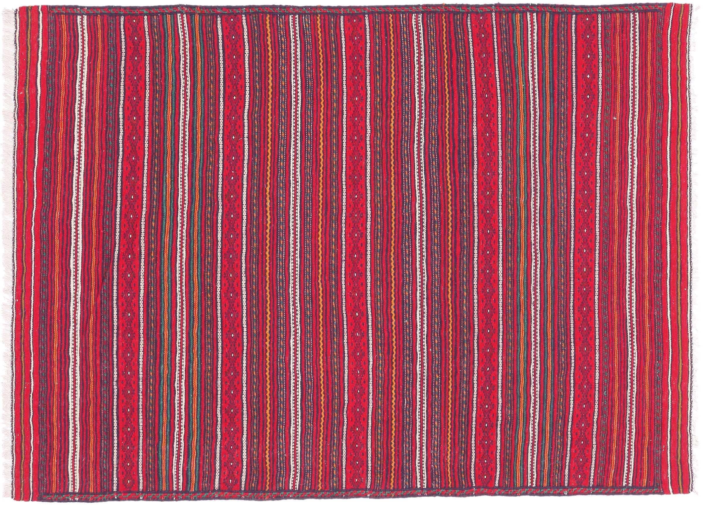 Tapis afghan Kelim Soumakh rouge géométrique 100x140 contre les sols froids et ternes