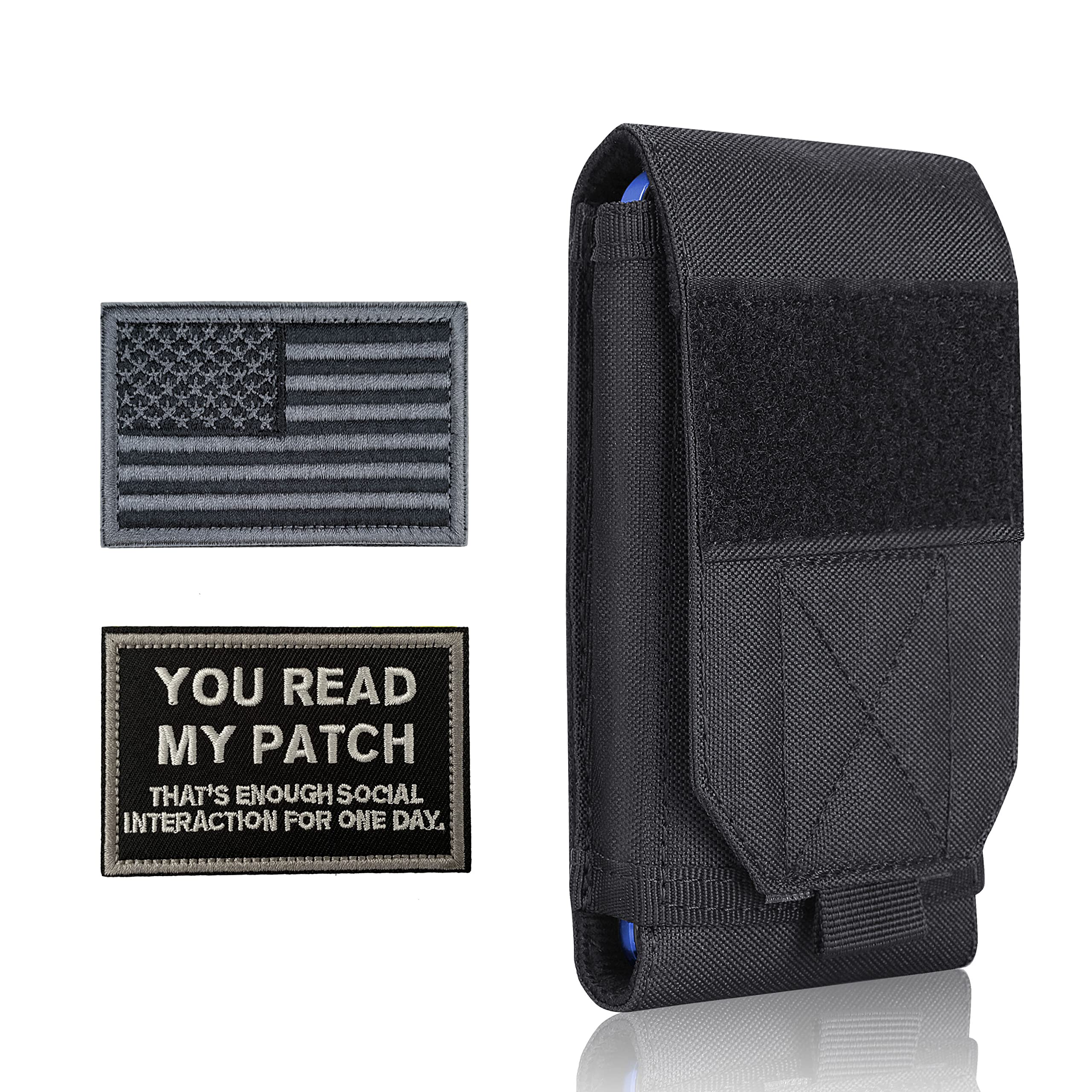 Black Tactical Molle CellPhone Pouch Case,Heavy Duty Waterproof Phone Holster Bag for iPhone 11 12 13 Pro Max For Samsung S22 S21 S20 FE Note 20 A13 A12 A02S Less 6.7" Phone with 2 Pack Patches