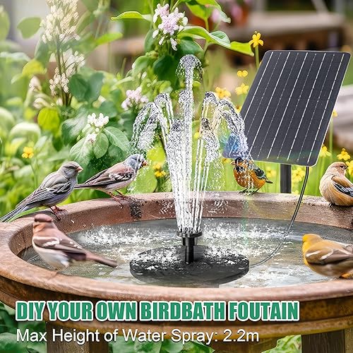 Miniatura 3 de Saillong Kit de bomba de agua solar de 12 W, bomba de fuente de baño de pájaros de energía solar con 6 boquillas, bomba sumergible de 5 W con panel