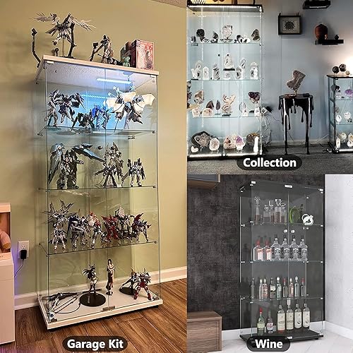 Miniatura 4 de vitrina contemporánea de vidrio de 645 pulgadas con 4 estantes transparente con dos puertas moderna colección de gabinetes Curio estantería de pie