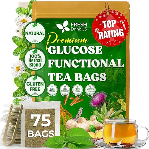 FreshDrinkUS, 30 bolsitas de té prémium con función de glucosa, mezcla de hierbas con gimnasia, canela, melón amargo, tulsi y más, sin cafeína. Sin