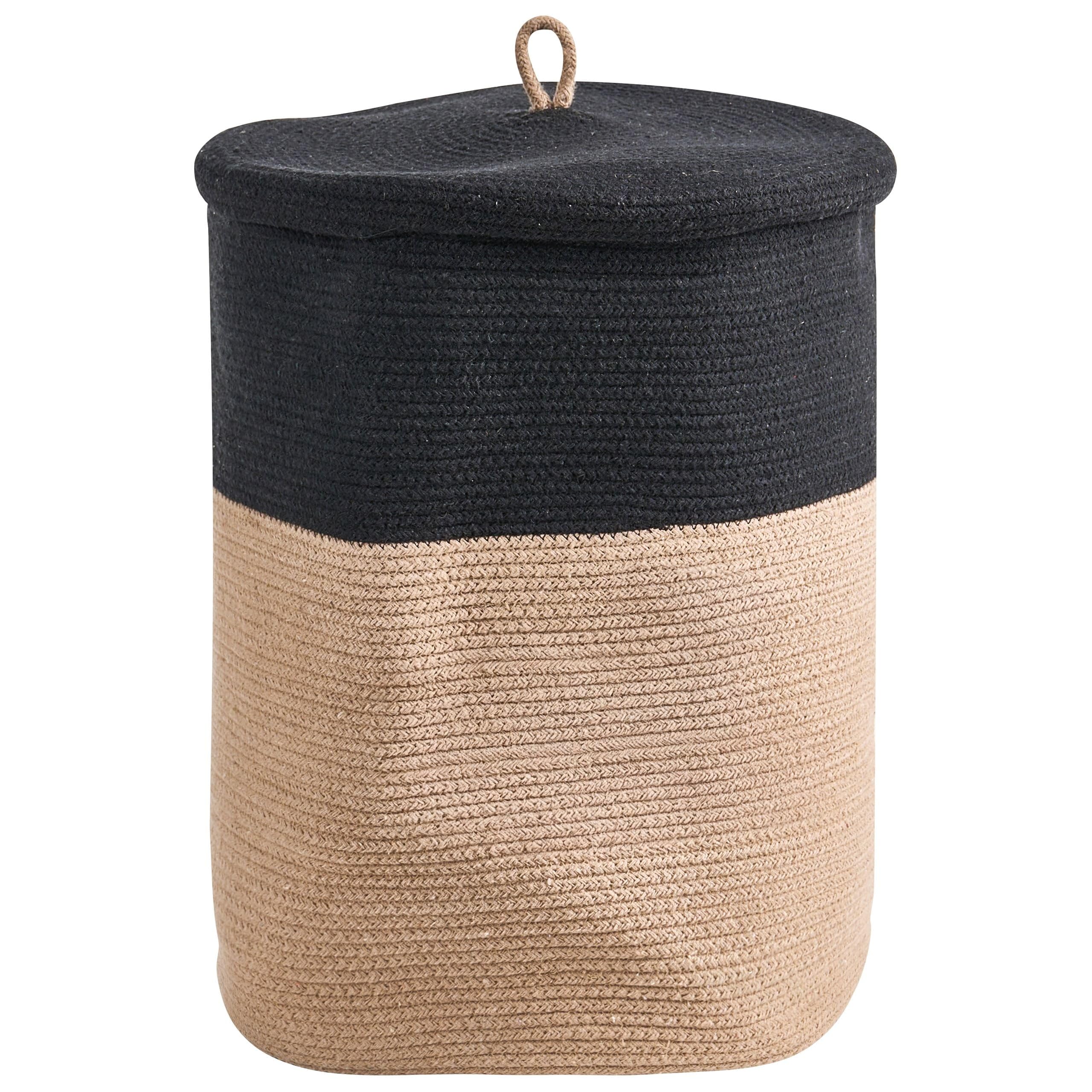 Korb Baumwolle beige/schwarz geflochten gestreift mit Deckel Boho-Design Silopi