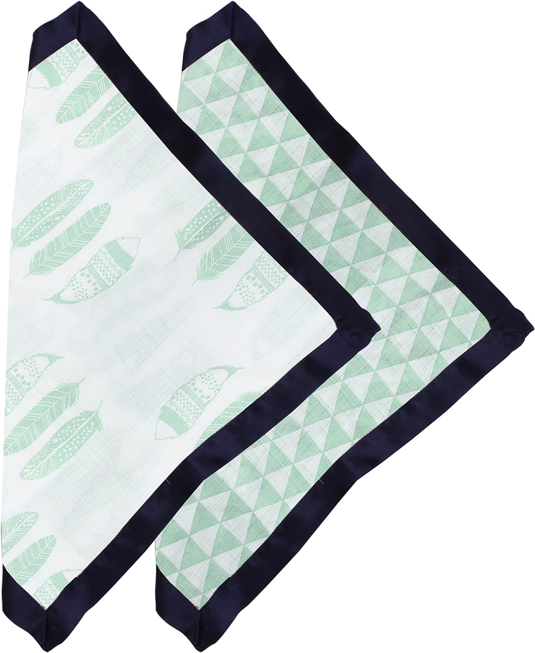 BacatiTribal/Aztec Cotton Muslin Fabric (Set of 2 Security Blankets, Noah Tribal Mint/Navy)