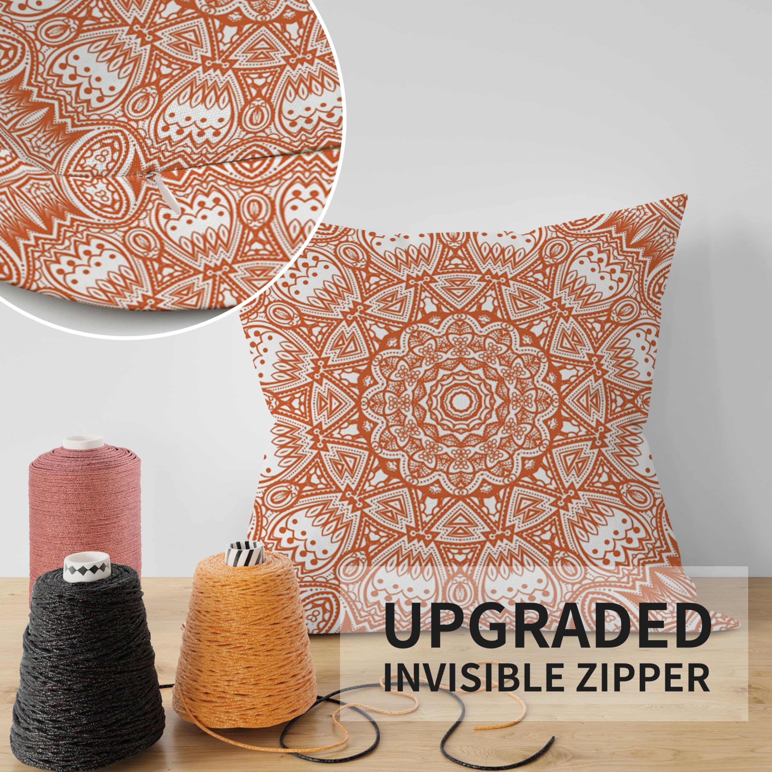 ggaimwf Moroccan Cushion Covers 45x45cm Burnt Orange Ethnic Boho Cushions Indian Style Abstract Mandala Arabesque Meditation Hippie Modern Throw Pillow Cover for Sofa Living Room Pillowcase Set of 2 - Image 4