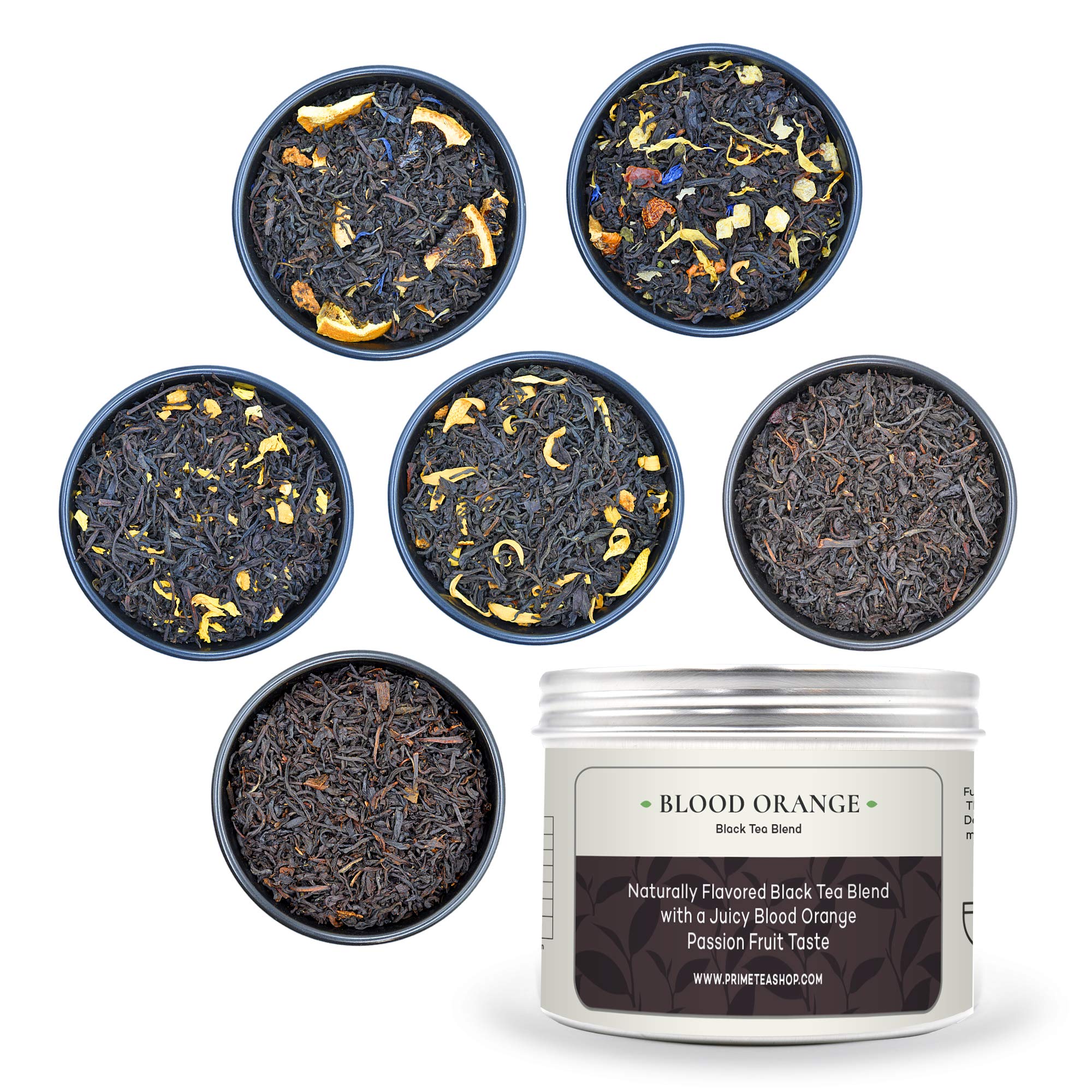Black Tea Sampler Set, 10 Ounce - Assorted Variety Black Tea Box with Herbal, Fruit and Spices Loose Leaf Tea Blends, 6 Samplers by Prime Tea (Black Tea #1)