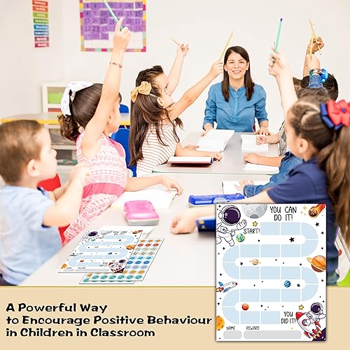 Miniatura 4 de 10 Tablas de Recompensas de Astronautas del Espacio Exterior con 216 Calcomanías Redondas, Tabla de Comportamiento de Incentivos para Niños en Casa