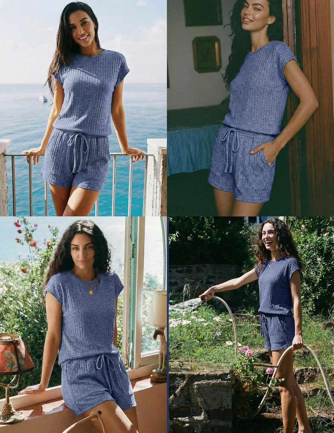 Ekouaer Rompers for Women Summer Casual Cap Sleeve Crewneck Short Pants Jumpsuit Beach Vacation Outfit with Pockets S-XXL - Image 4