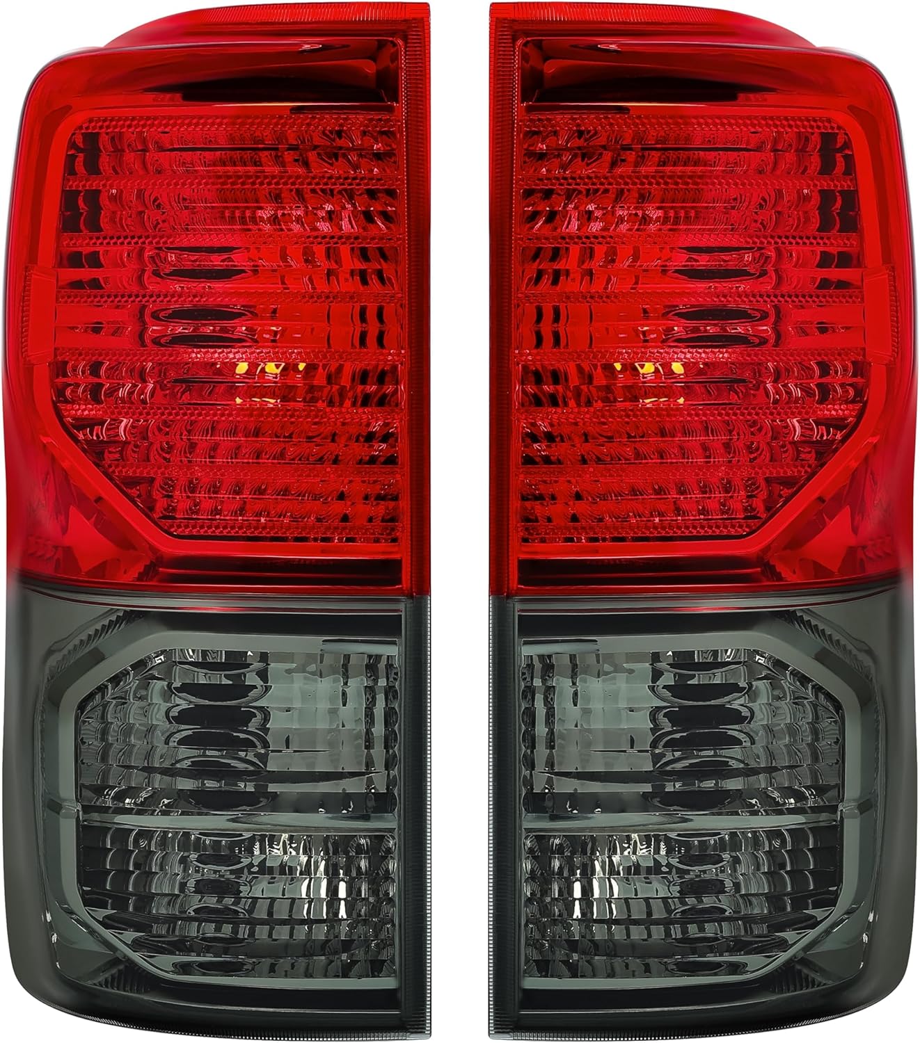 KUAFU Pair Tail Lights Halogen Compatible with 2007-2013 Toyota Tundra Taillights Brake Lamps Replacement for TO2800165 TO2801165 Red Lens Smoke Lens Chrome Housing Left & Right