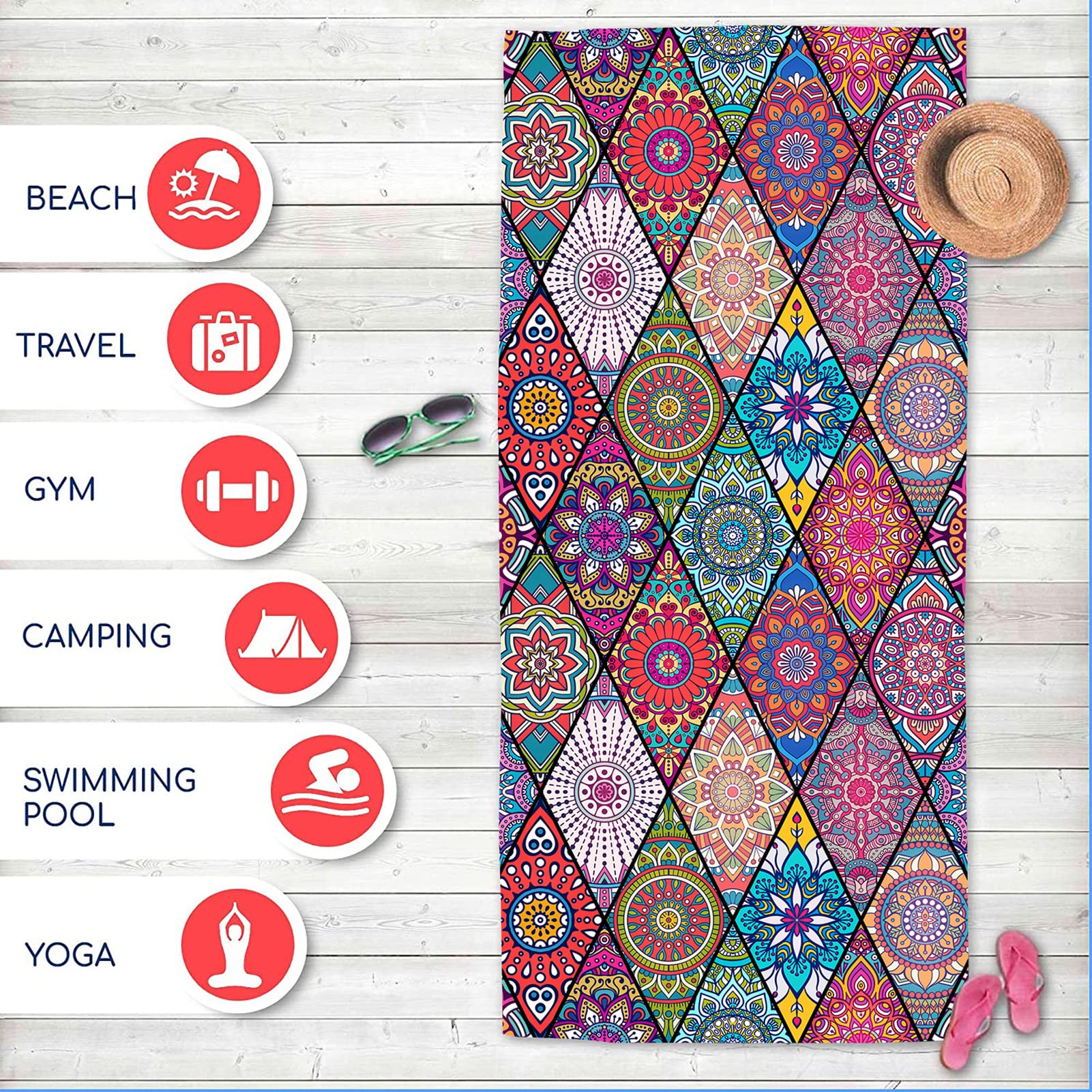 Winwild Nuovo asciugamano da spiaggia stampato su entrambi i lati 90x180 cm, asciugamani in microfibra con borsa | senza sabbia e ultraleggero | asciugamano da bagno XXL