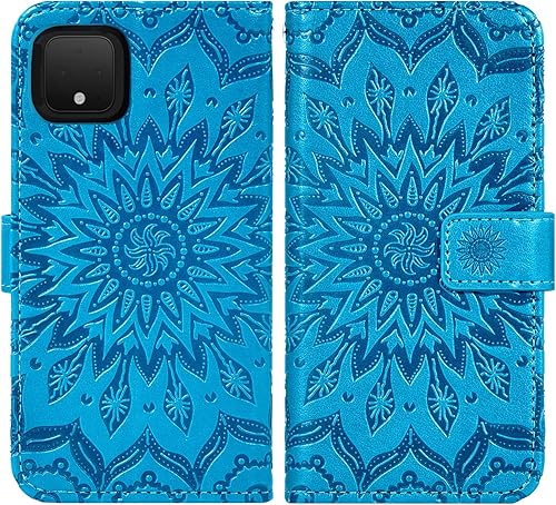 Miniatura 5 de Funda de teléfono para Google Pixel 4 XL con protector de pantalla de vidrio templado, funda magnética con tapa abatible de cuero con girasol,