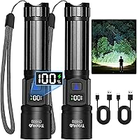 TrixHub Rechargeable Flashlights 2 Pack - Super Bright High Lumens, Zoomable 5 Modes, LCD Display, Waterproof LED for Camping Emergencies