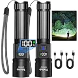 Rechargeable Flashlights 2 Pack, Super Bright High Lumens Flash Light, 5 Modes Zoomable Linternas with LCD Digital Display, Powerful Handheld LED Flashlights for Home Emergencies Camping