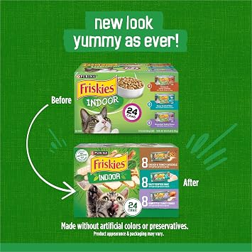 Purina Friskies Indoor Cat Food 24ct VP - (Chicken and Turkey Casserole, Saucy Seafood Bake, Homestyle Turkey Dinner) - (Pack of 24) 5.5 oz. Cans