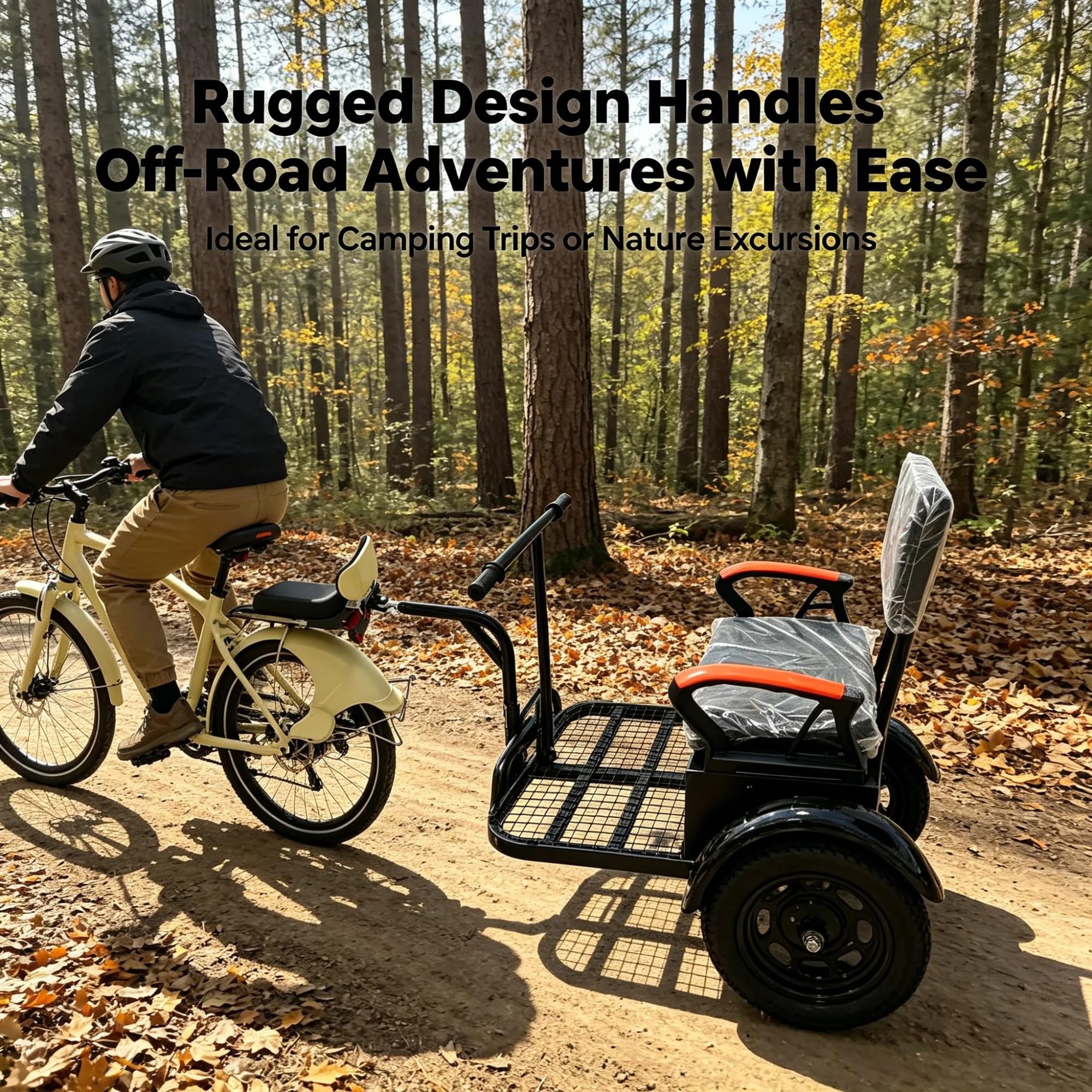 Remorque Cargo pour Vélo, Capacité 88 lbs, Attelage Universel | Châssis Acier, Bâche Oxford, Pneus Air, Roues Rapides, Pliable