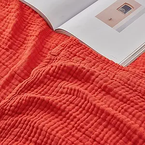 EMME Cotton Throw Blanket for Couch Soft Muslin Blankets 50"x60" Lightweight Breathable Blanket All Season Gauze Blanket, Orange Rust