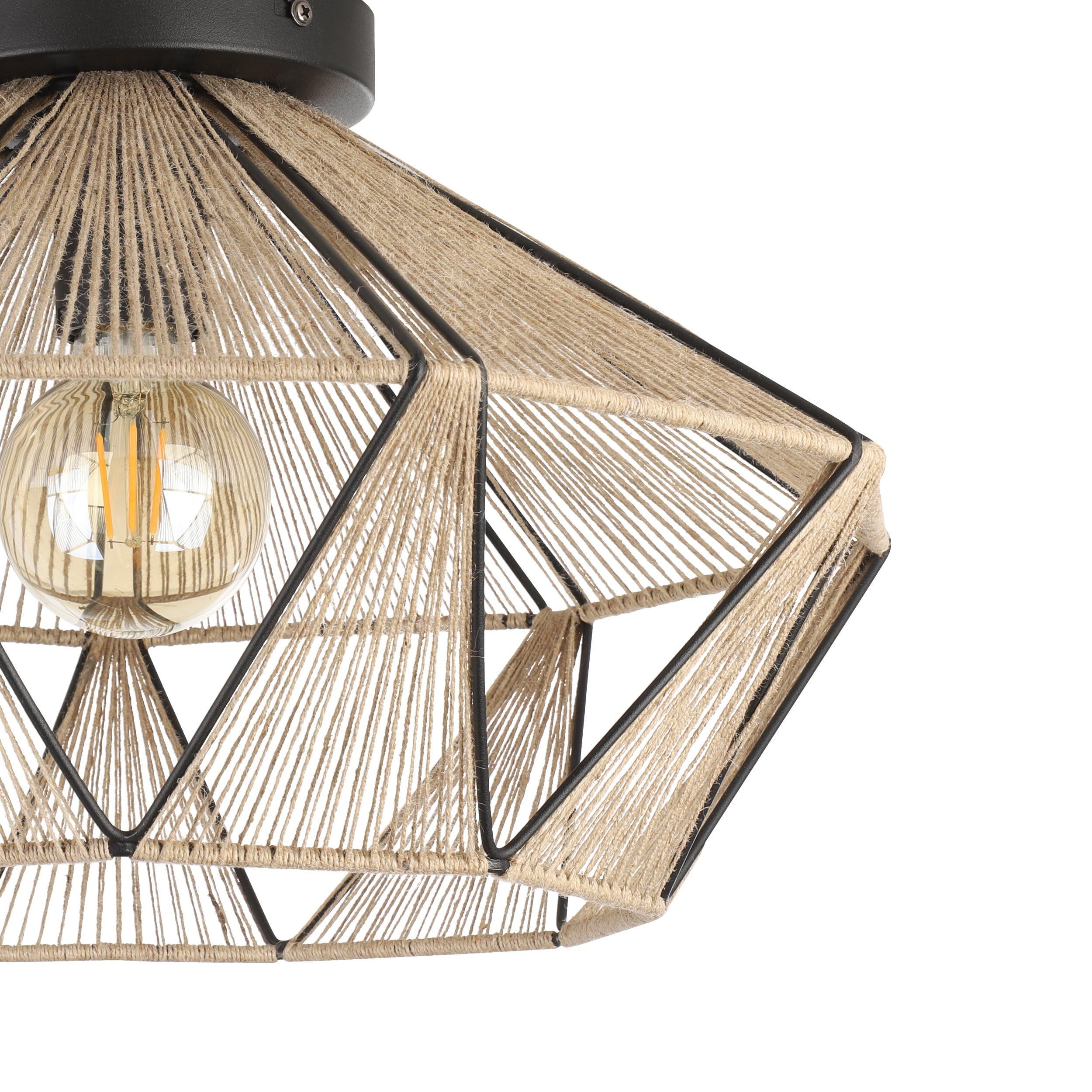 Eglo Luminaire plafonnier Adwickle, lampe de plafond naturelle au design | vintage, lampe de salon en tissu couleur nature et métal noir, douille E27