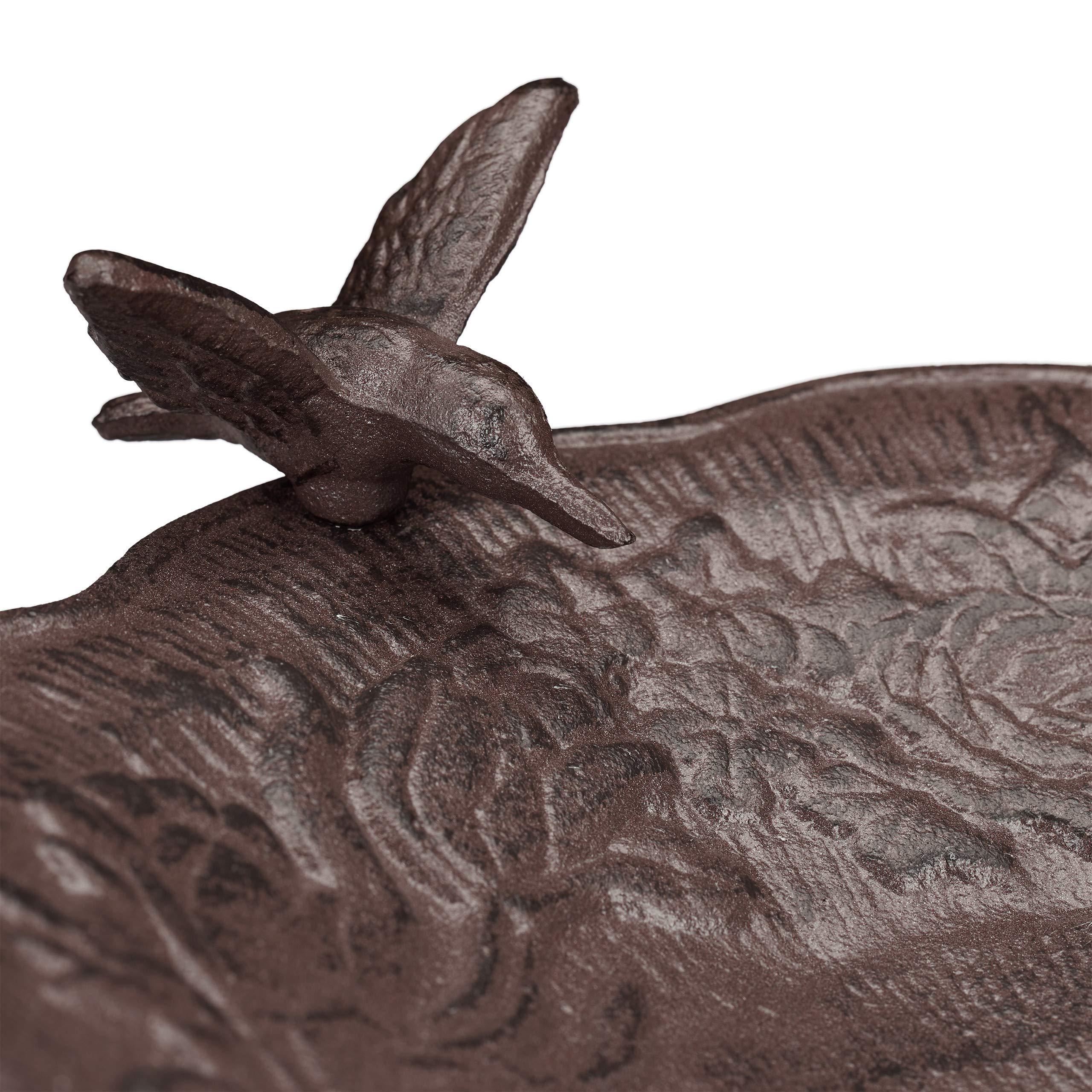 Relaxdays Bebedero Pájaros Grande de Pie, Hierro Fundido, Marrón, 74,5 cm de Alto