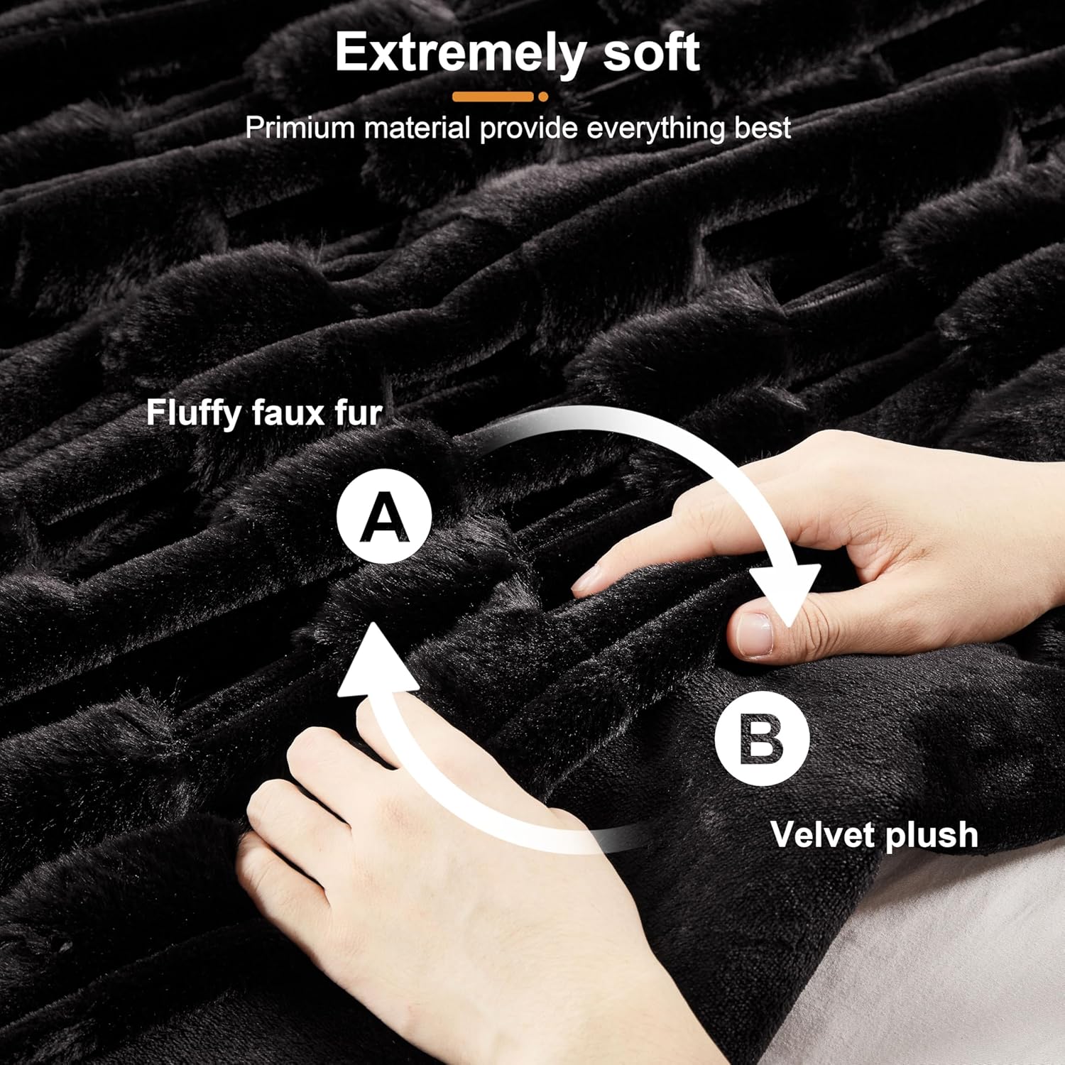 JONIYEAR Oversized Soft Fluffy Striped Faux Rabbit Fur Blanket Twin Size 60" x 70", Decorative 3D Geometric Large Warm Fuzzy Fur Blankets for Winter, Reversible Comfy Cozy Furry Blanket for Bed, Black - Image 4