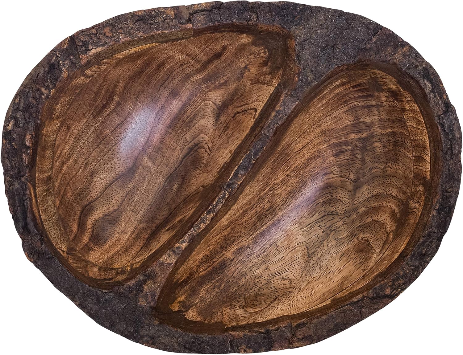 Natural Wooden Tray, Serving Bowl for Salad, Veggies and Fruits, Large Deep Tray for Family, Party (Bark Edge Wavy Divided Bowl)