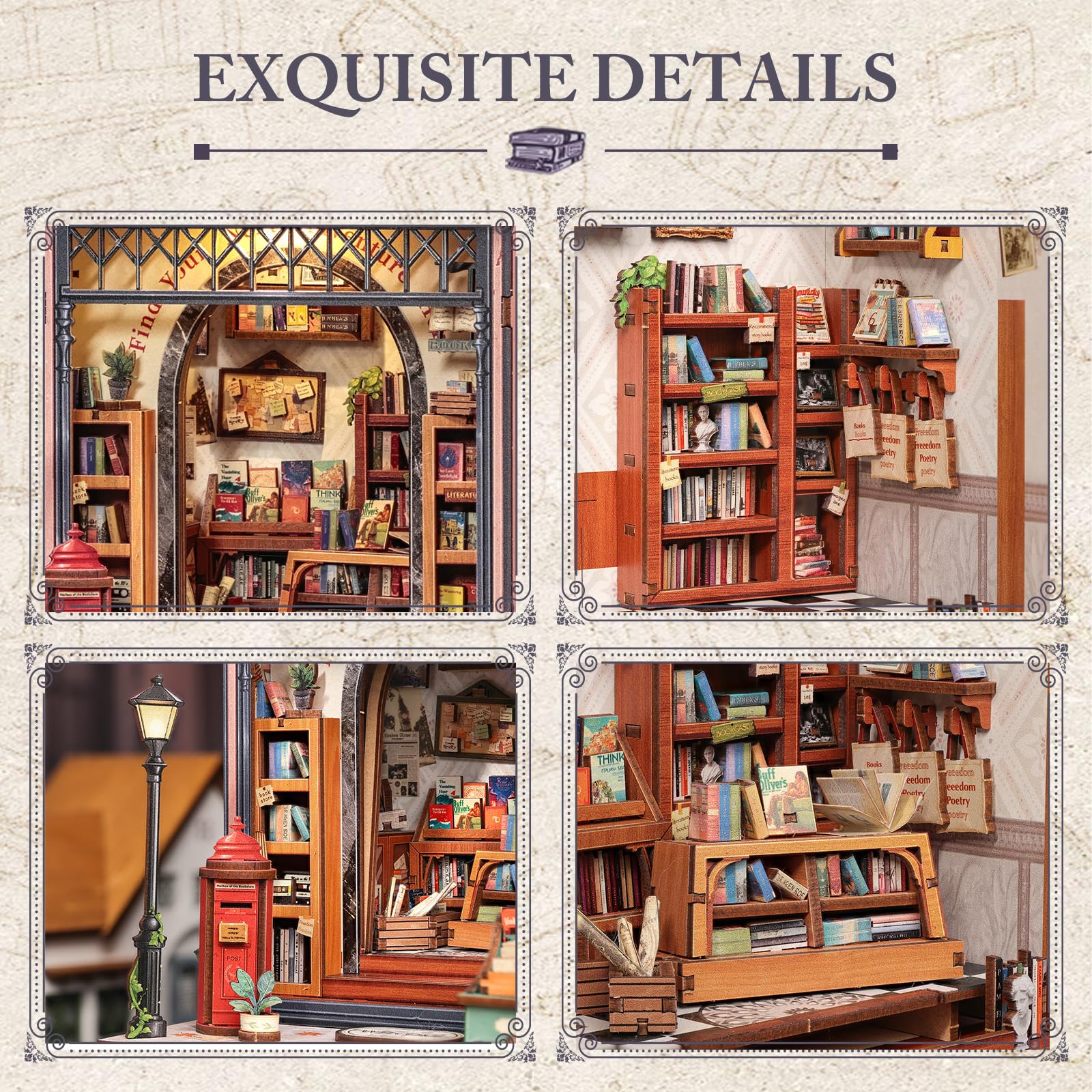 Fsolis Book Nook Kit & Puppenhaus - Kreatives Miniatur, Modell für Regale, eine ausgezeichnete Wahl für Literatur- und Geschichtsbegeisterte, Geschenkidee für Erwachsene/Jugendliche(Jack's Bookery)