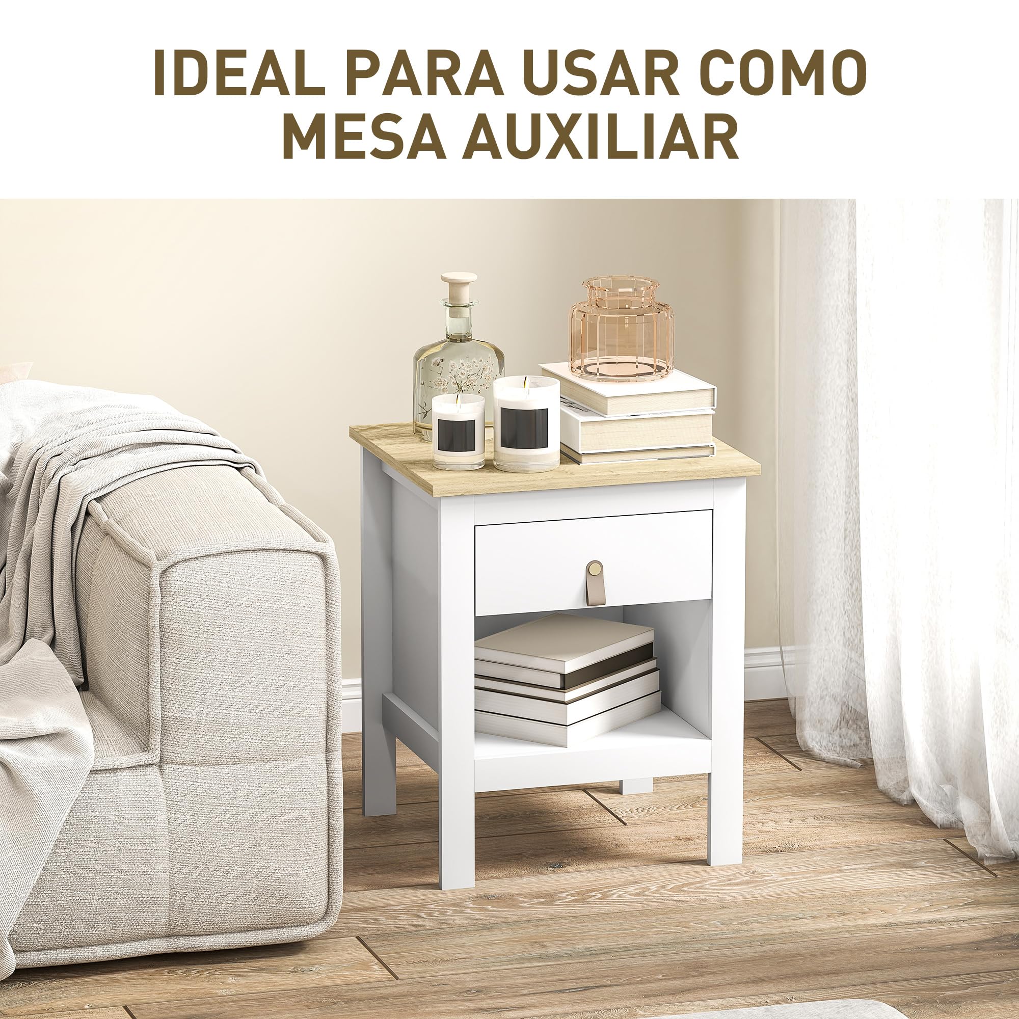 HOMCOM Mesita de Noche Moderna con Cajón para Salón 45x40x55 cm Blanco
