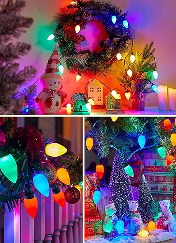 Miniatura 7 de Luces de Navidad C9 impermeables para exteriores, 81 pies, 100 luces LED C9 con temporizador y 8 modos de luz, luces de árbol de Navidad conectables