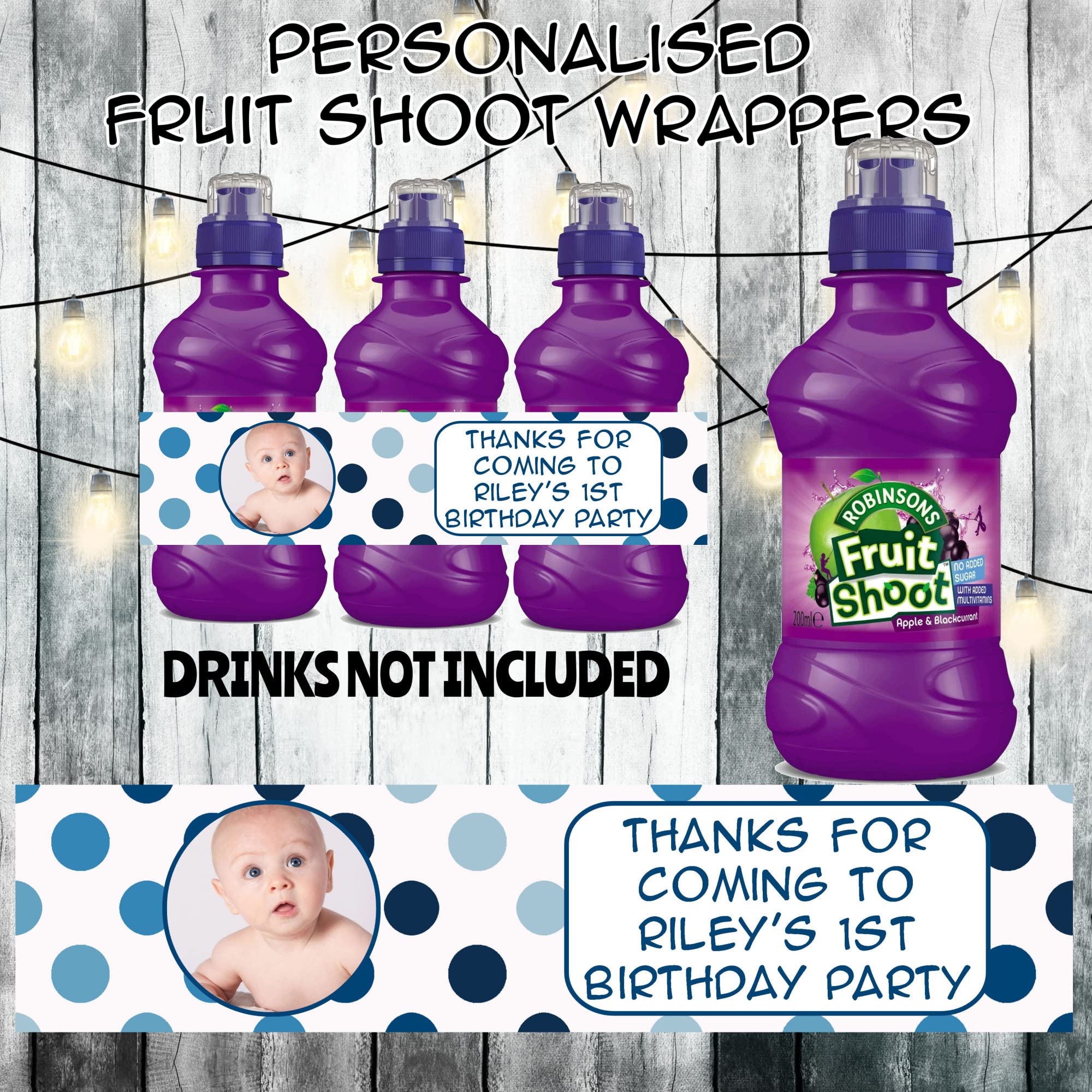 Pack of 6 Blue Spot Design Personalised Stickers to fit Fruit Shoot Bottles Your Photo